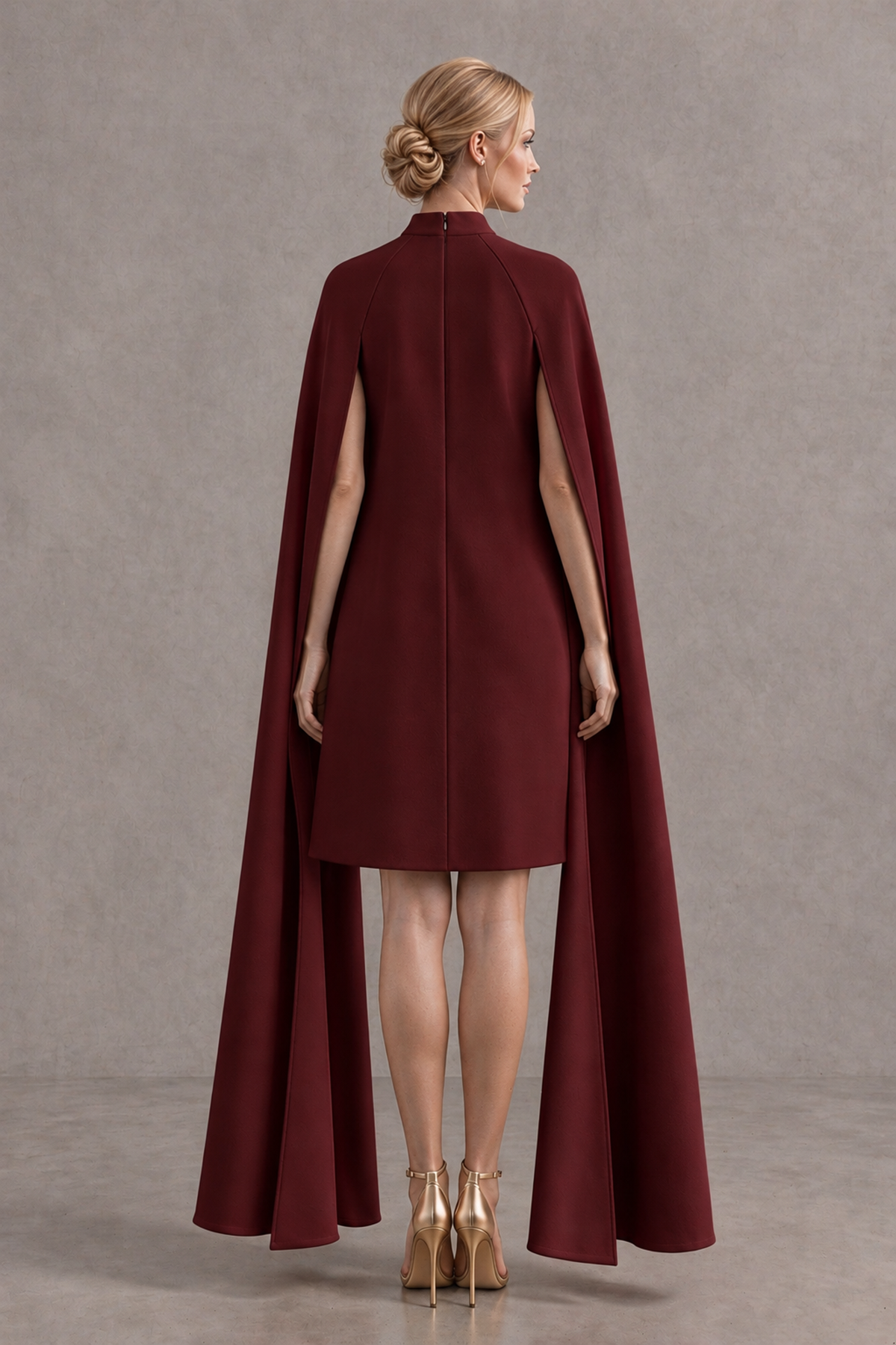 BOLODOO Maroon High Neck Floral Cape Mini Cocktail Dress - Maroon - Maroon_3