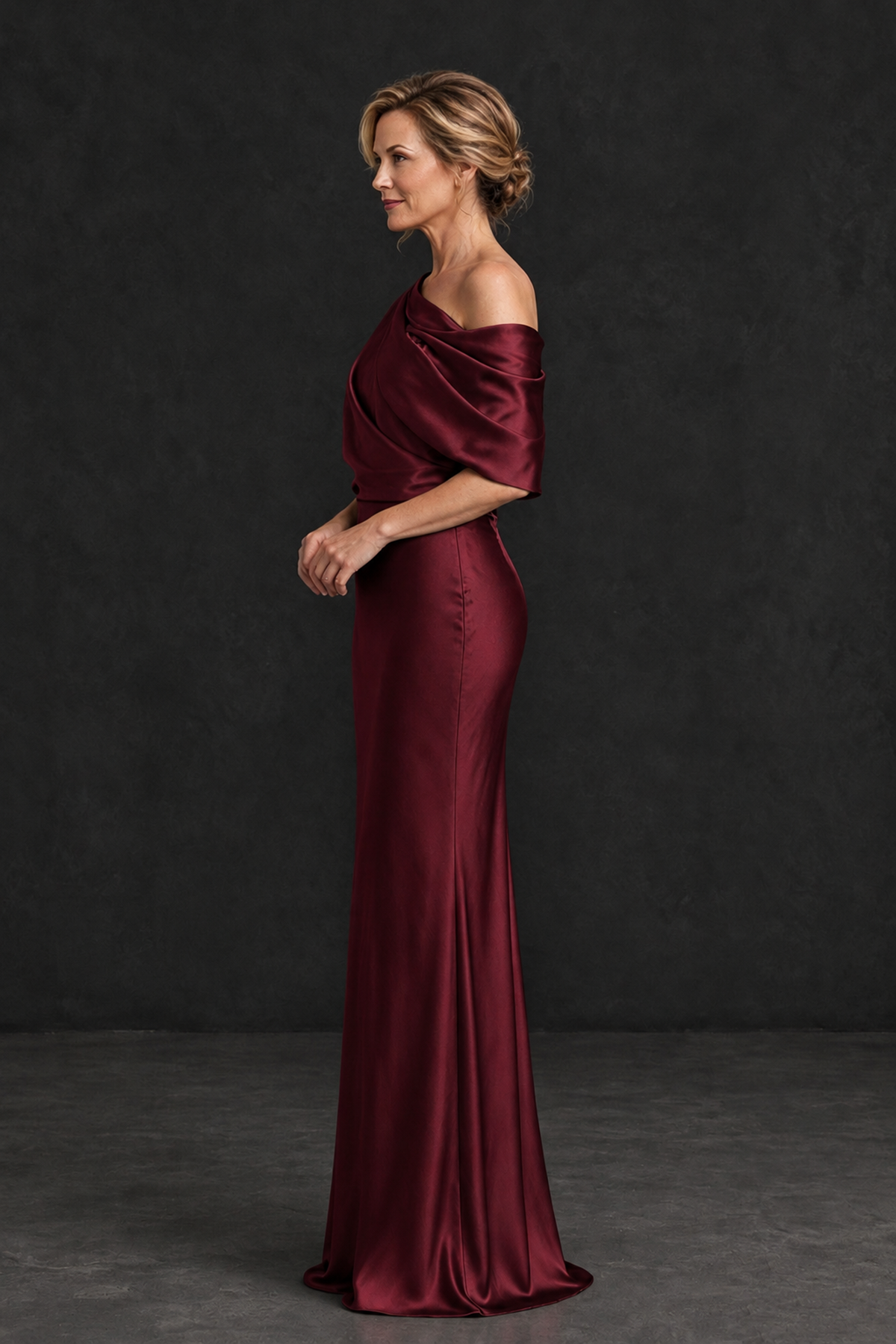 BOLODOO Maroon Satin Asymmetric Mother of the Bride Dress - Maroon - Maroon_3