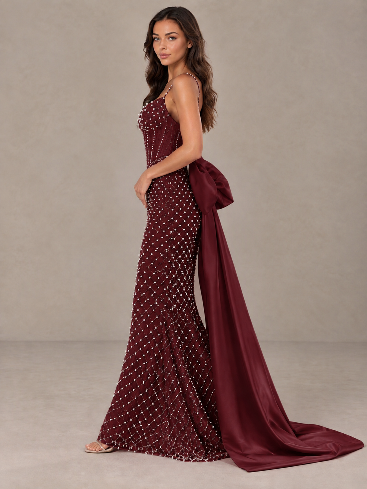 BOLODOO Maroon Beaded Corset Prom Dress with Bow Train - Maroon - Maroon_3