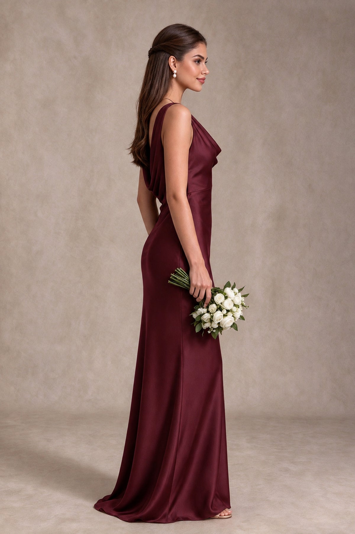 BOLODOO Maroon Cowl Neck Open Back Satin Bridesmaid Dress - Maroon - Maroon_4