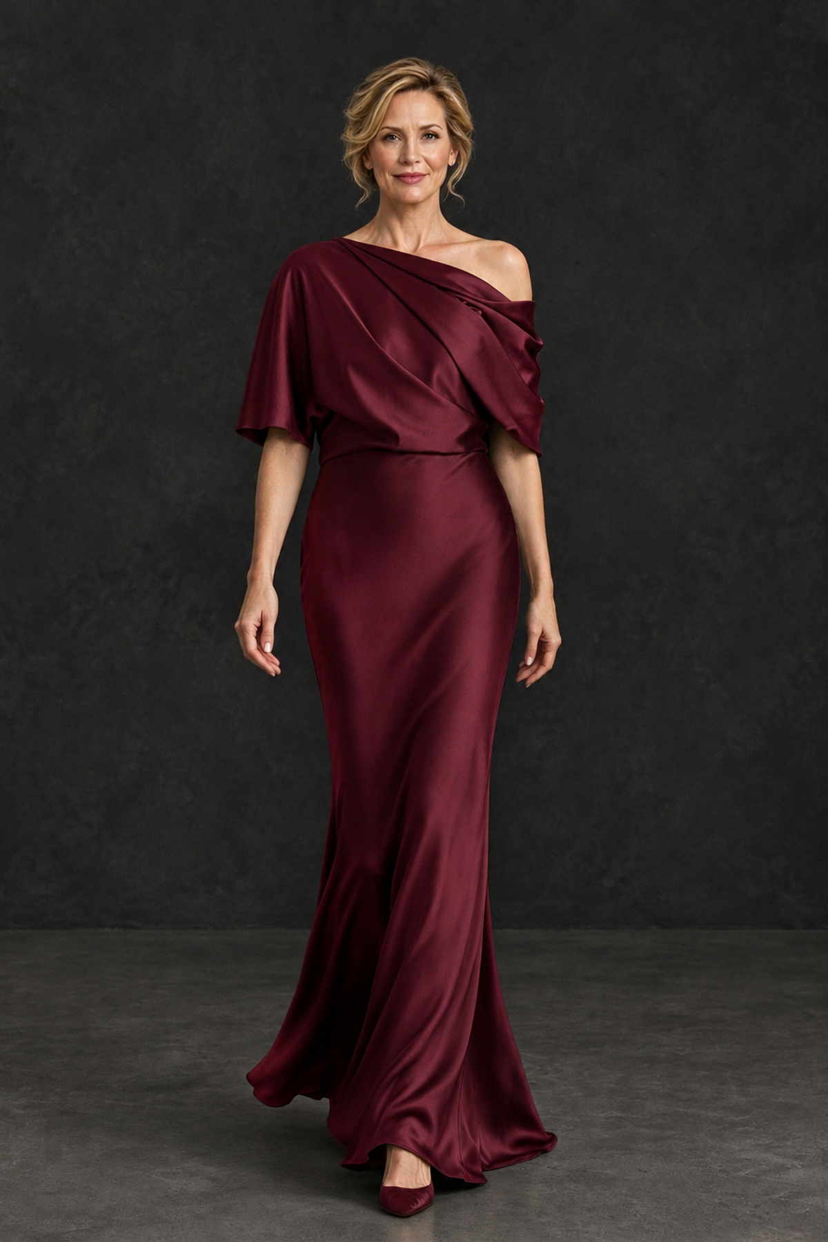 BOLODOO Maroon Satin Asymmetric Mother of the Bride Dress - Maroon - Maroon_4