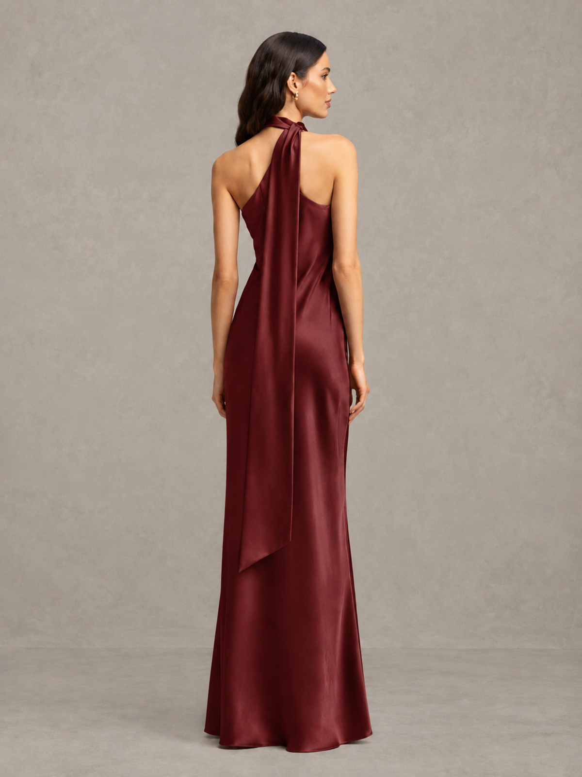 BOLODOO Maroon Satin One-Shoulder Bridesmaid Dress with Open Back - Maroon - Maroon (2)