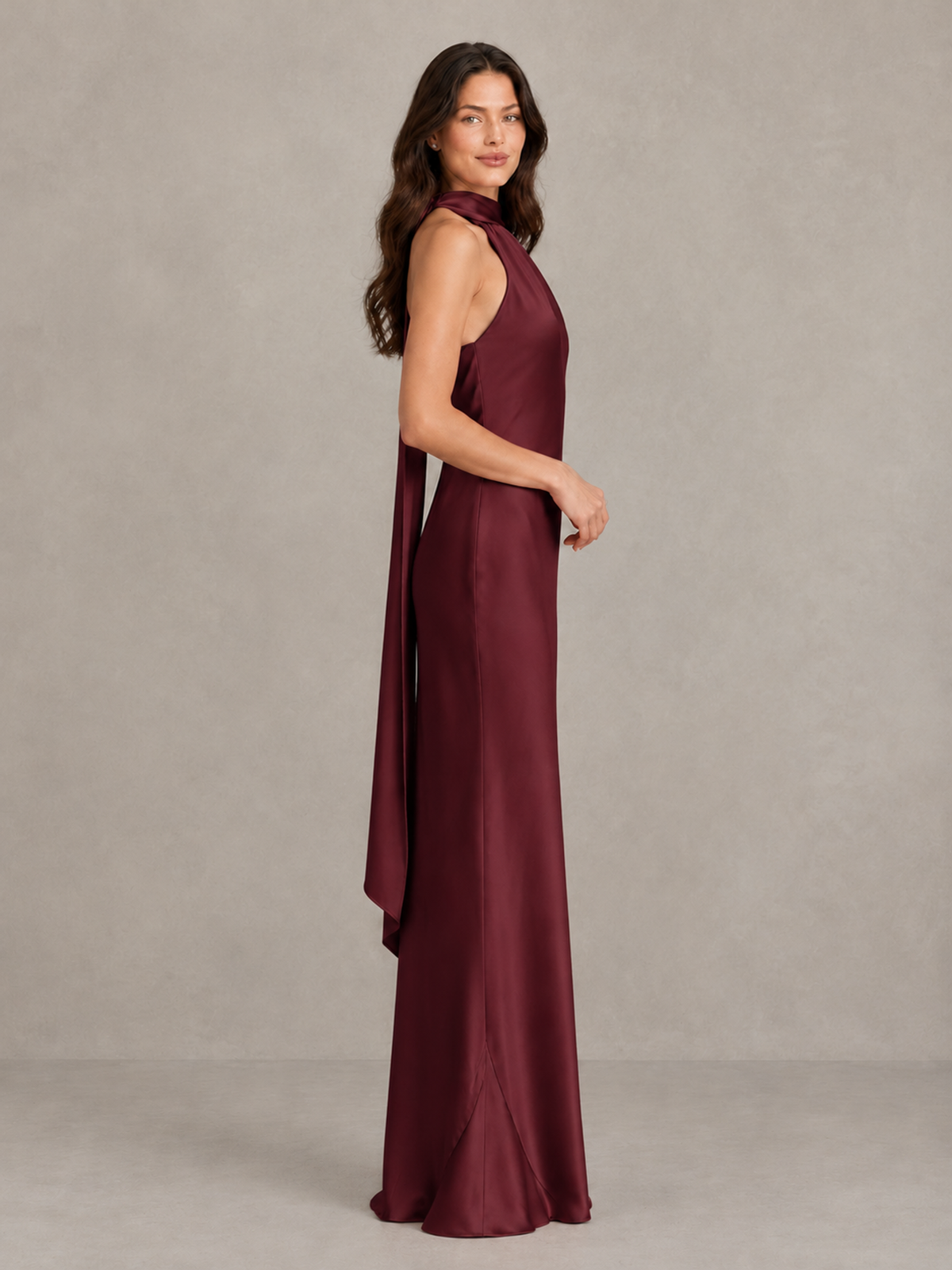 BOLODOO Maroon Satin One-Shoulder Bridesmaid Dress with Open Back - Maroon - Maroon (3)