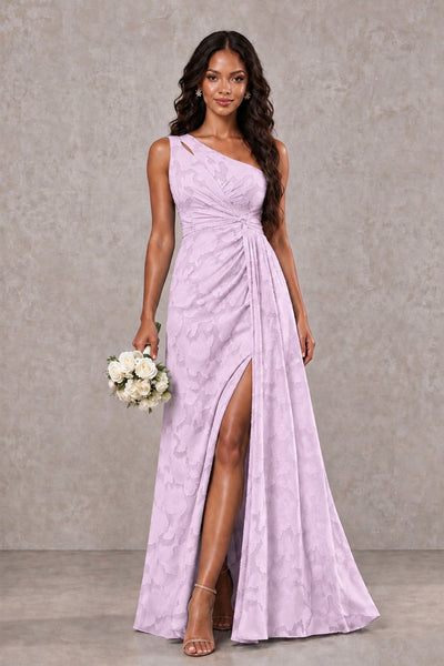BOLODOO Mauve One-Shoulder Floral Textured Maxi Dress with High Slit - Mauve - Mauve_1