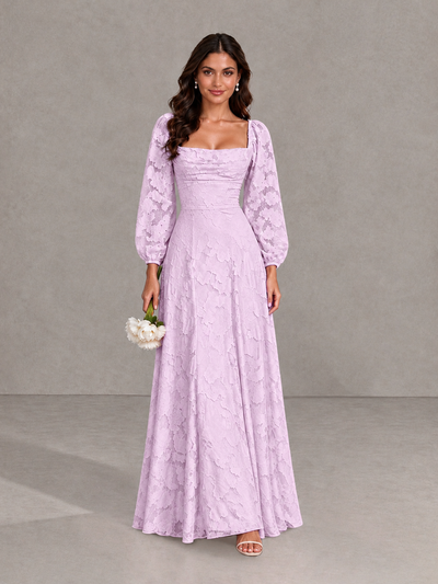 BOLODOO Mauve Floral Long Sleeve A-Line Bridesmaid Dress - Mauve - Mauve_1