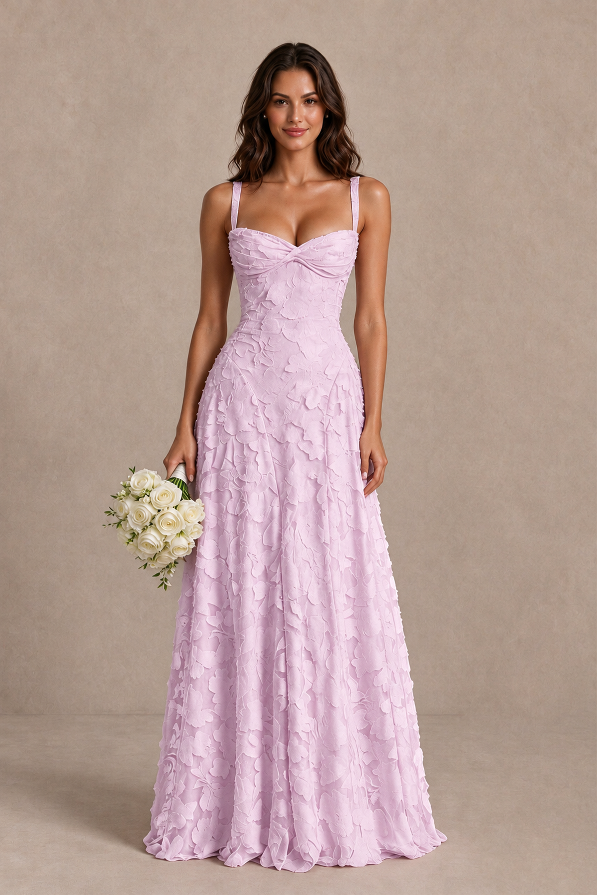 BOLODOO Mauve Floral-Textured A-Line Dress with Lace-Up Back - Mauve - Mauve_1