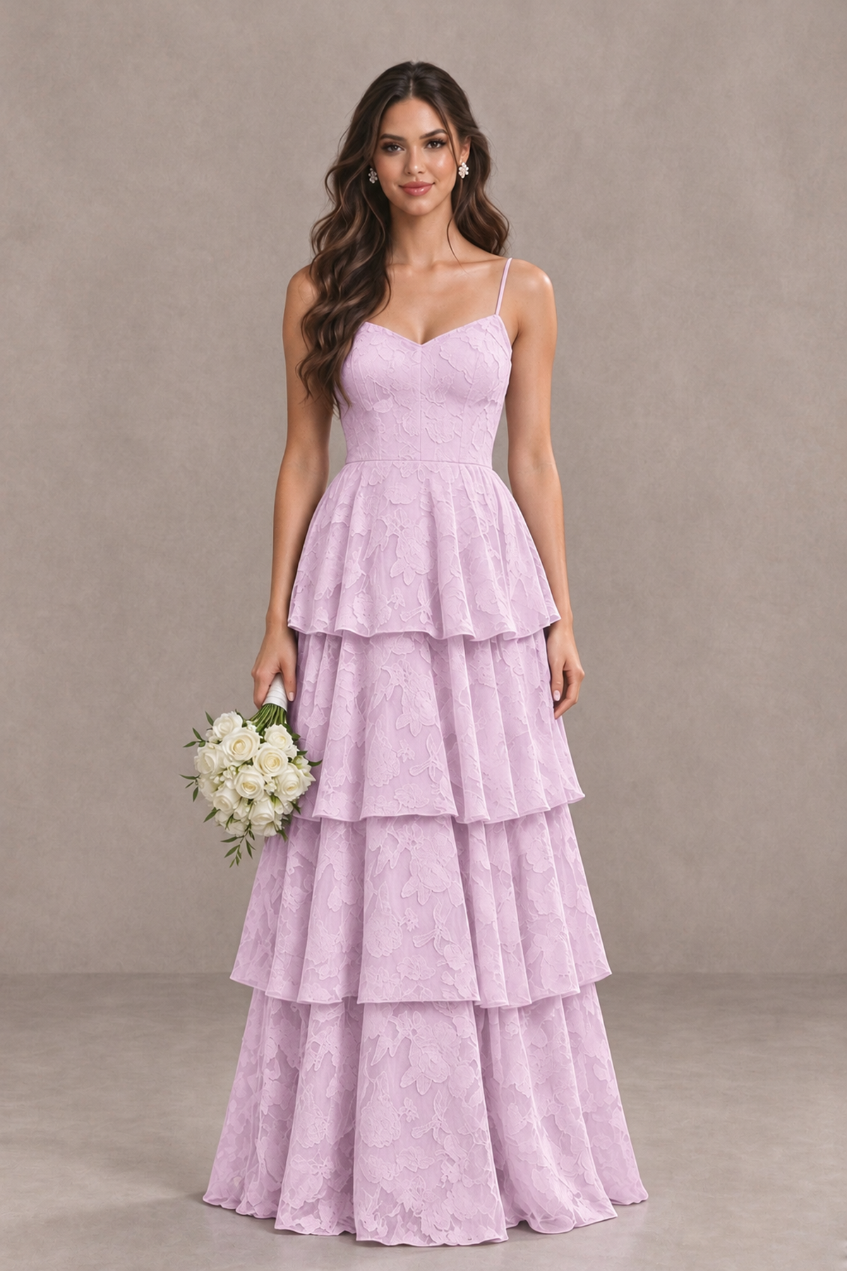 BOLODOO Mauve Tiered Floral-Textured Spaghetti Strap Maxi Dress - Mauve - Mauve_1