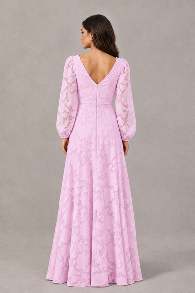 BOLODOO Mauve Long Sleeve V-Neck A-Line Mother of the Bride Dress - Mauve - Mauve_2