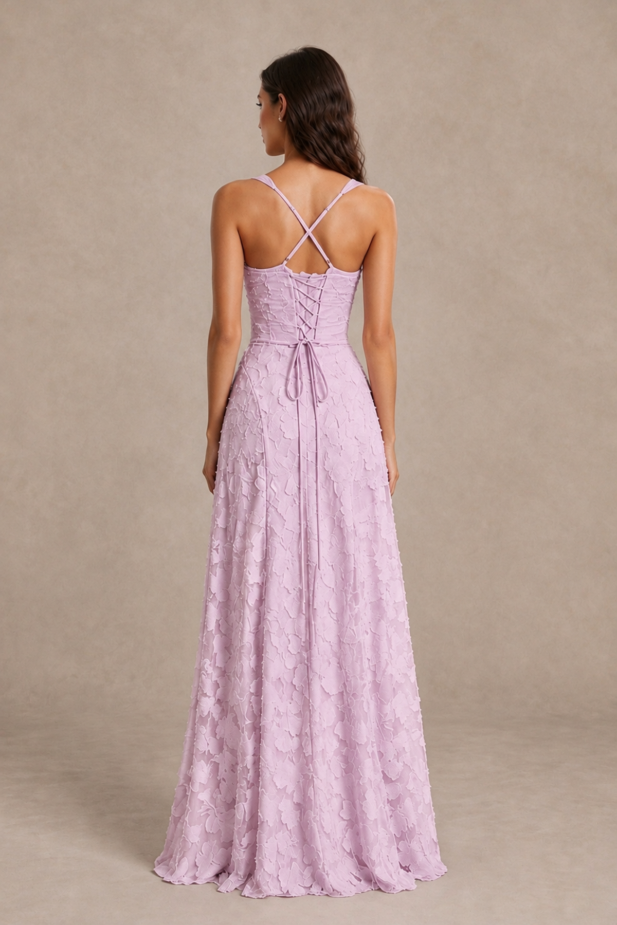 BOLODOO Mauve Floral-Textured A-Line Dress with Lace-Up Back - Mauve - Mauve_2