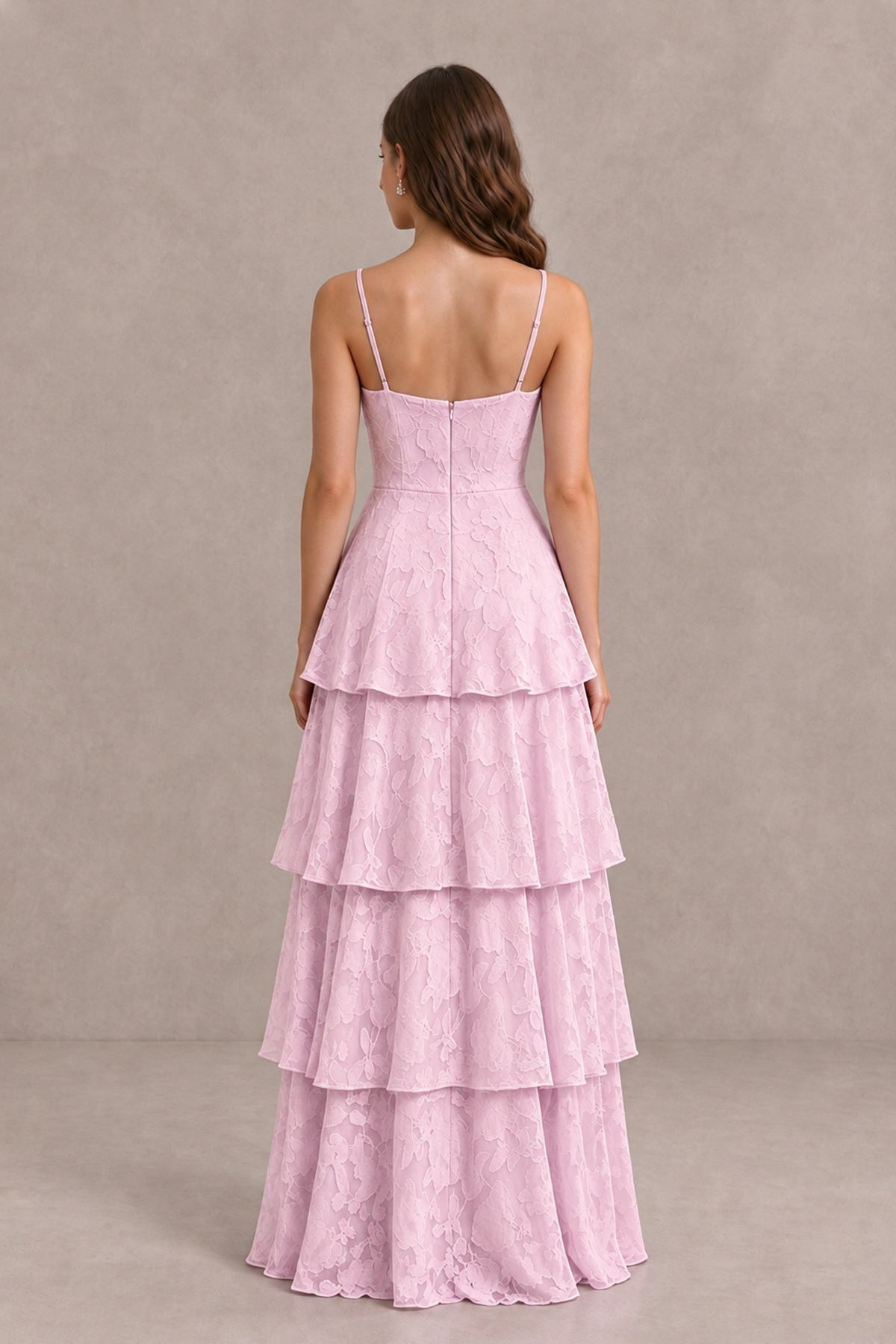 BOLODOO Mauve Tiered Floral-Textured Spaghetti Strap Maxi Dress - Mauve - Mauve_2
