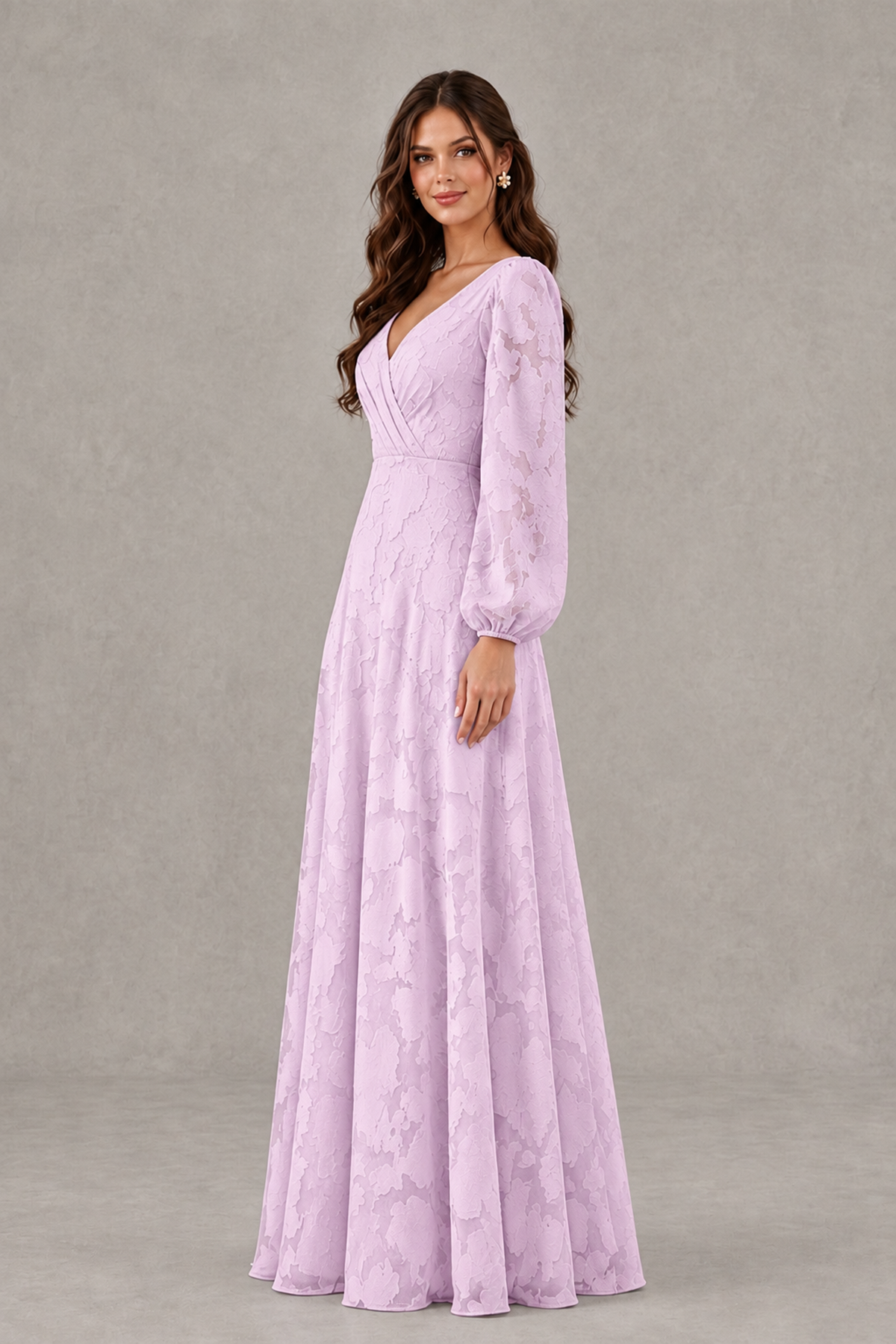 BOLODOO Mauve Long Sleeve V-Neck A-Line Mother of the Bride Dress - Mauve - Mauve_3