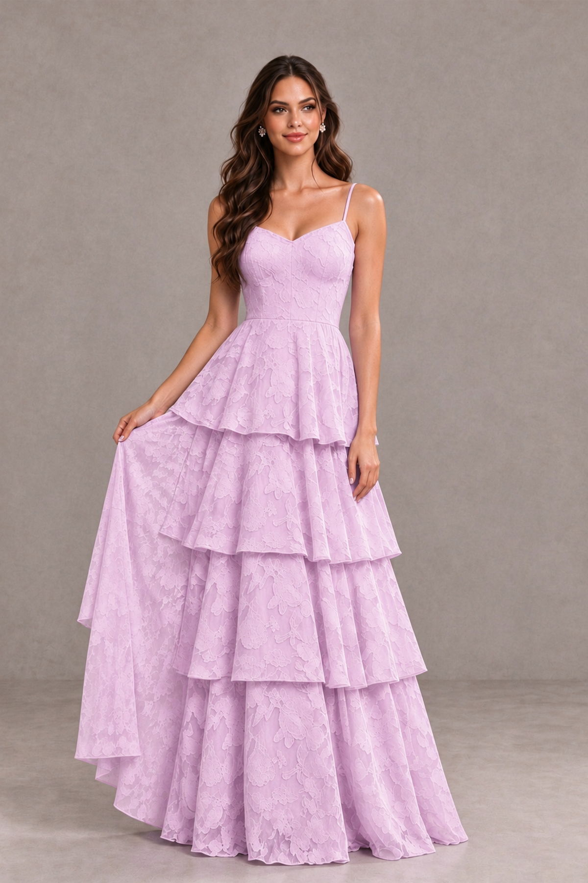 BOLODOO Mauve Tiered Floral-Textured Spaghetti Strap Maxi Dress - Mauve - Mauve_3