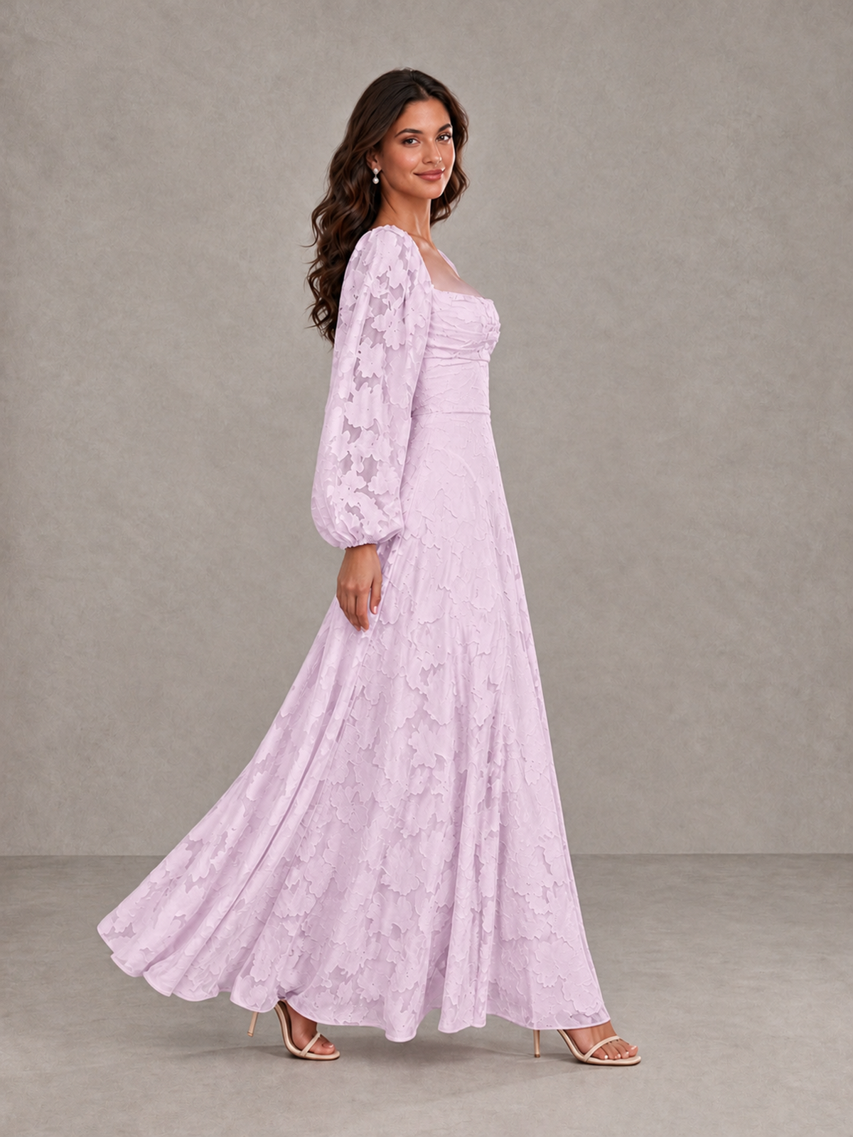 BOLODOO Mauve Floral Long Sleeve A-Line Bridesmaid Dress - Mauve - Mauve_3