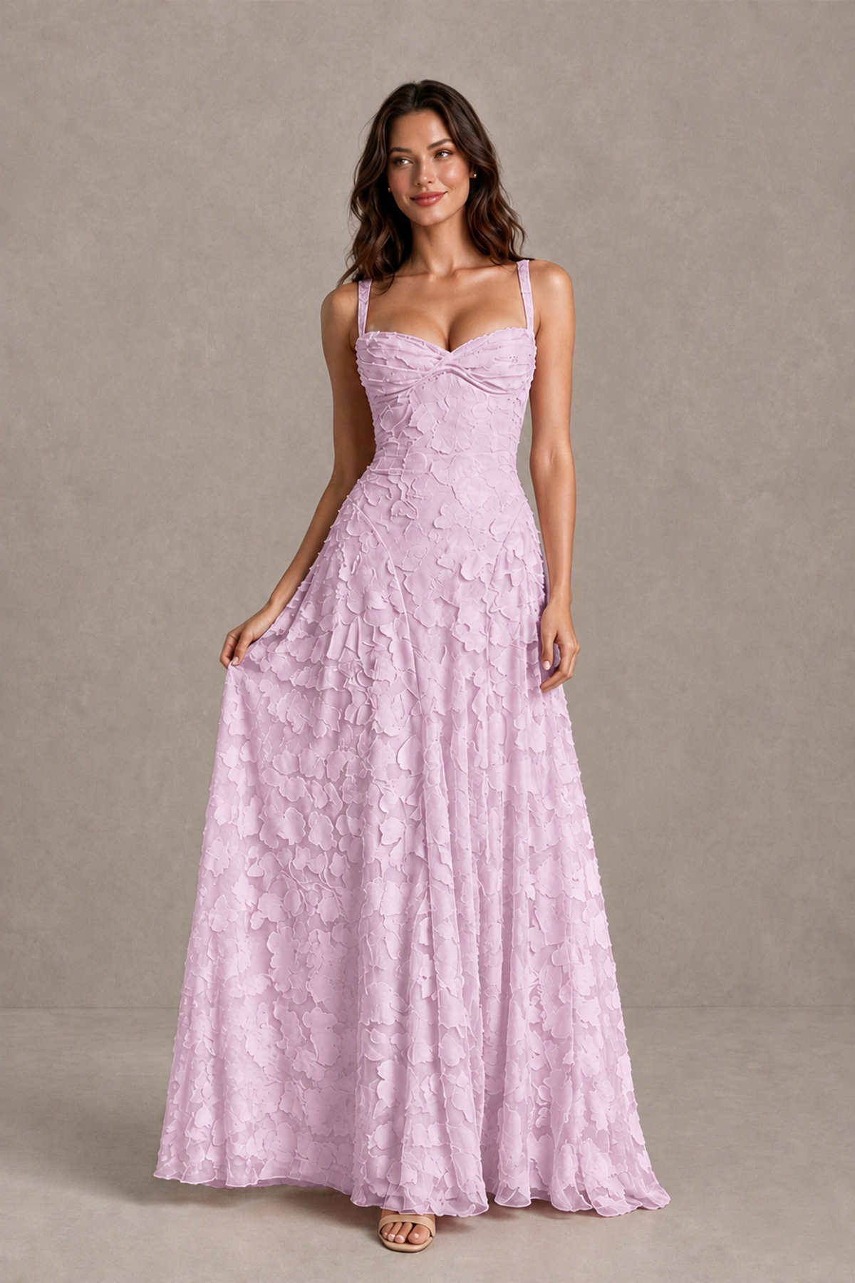 BOLODOO Mauve Floral-Textured A-Line Dress with Lace-Up Back - Mauve - Mauve_3