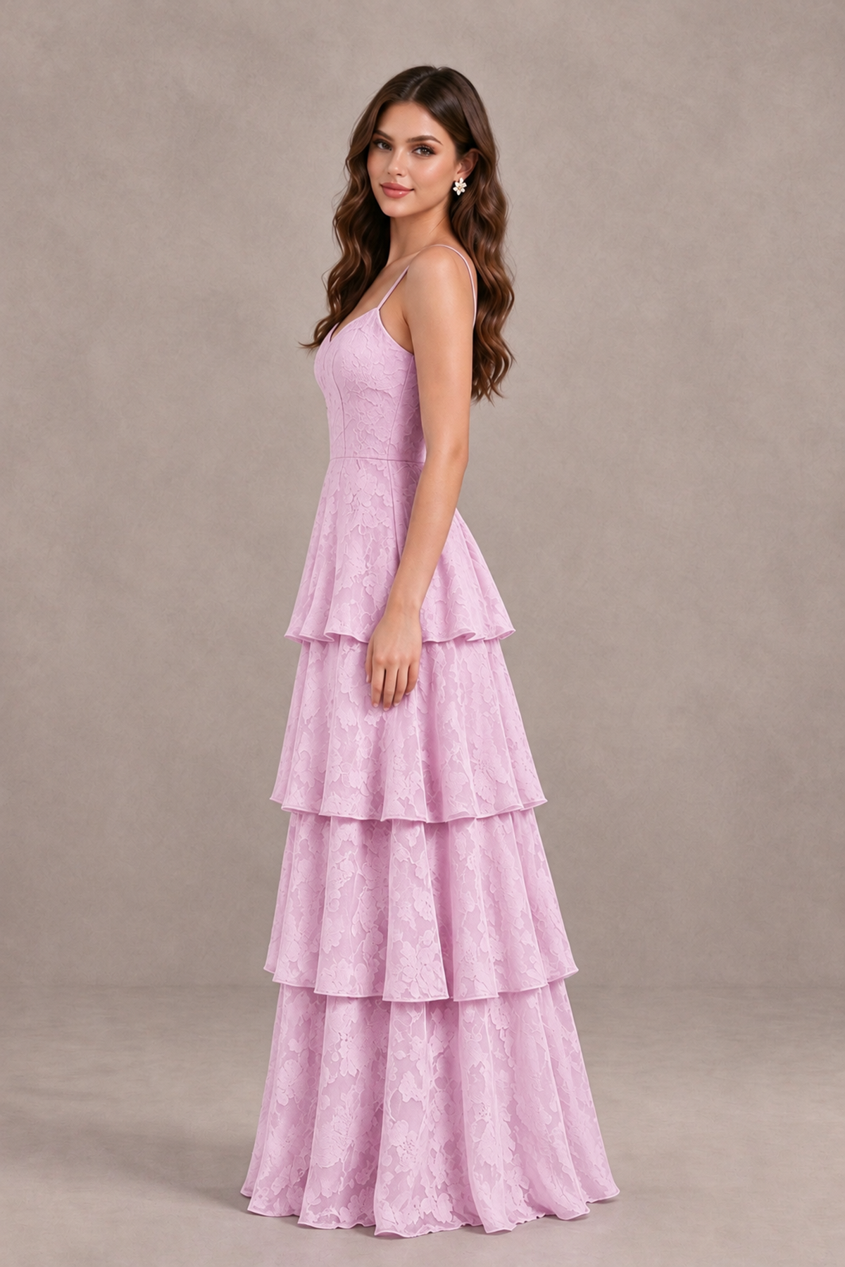 BOLODOO Mauve Tiered Floral-Textured Spaghetti Strap Maxi Dress - Mauve - Mauve_4