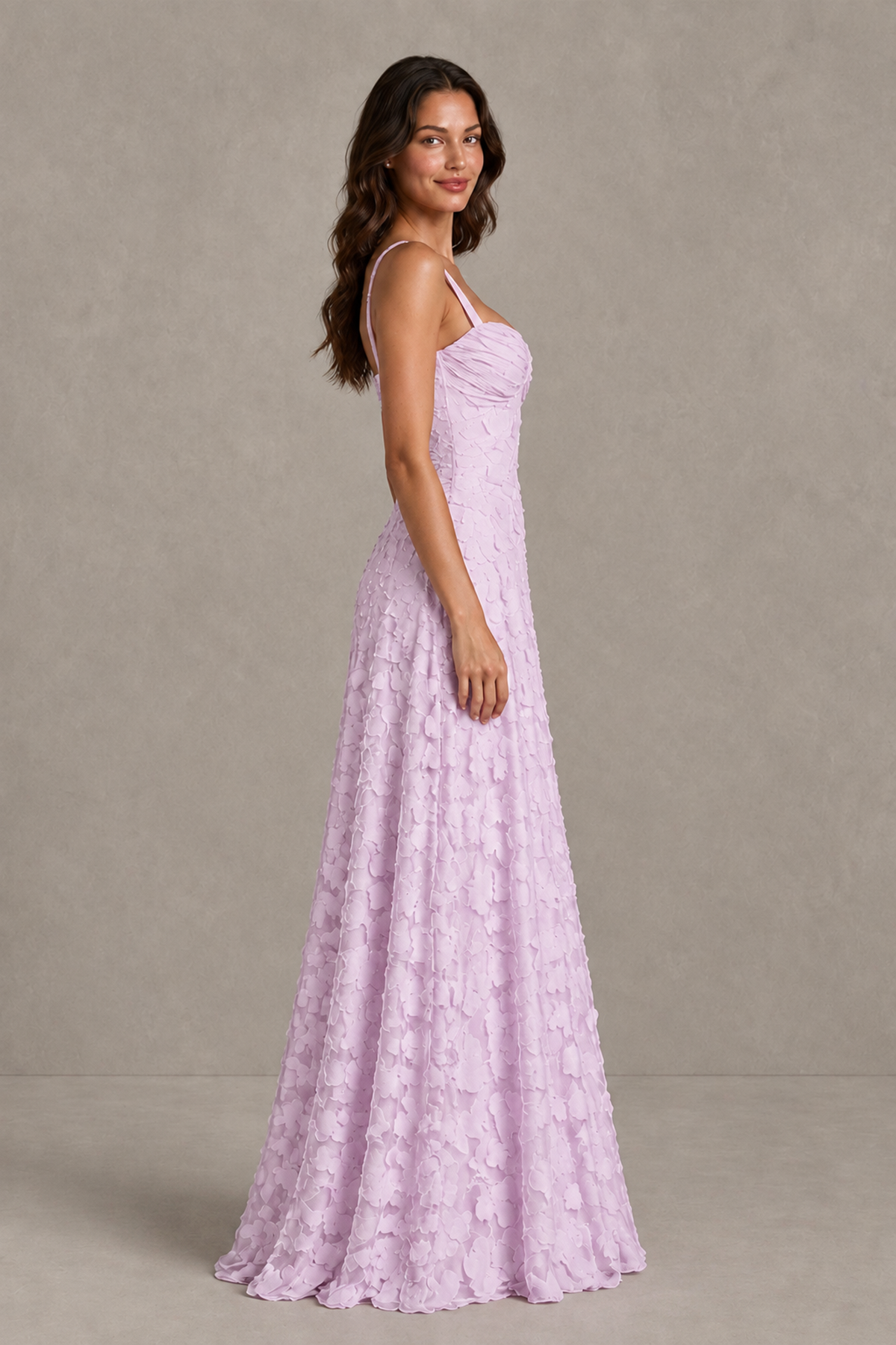 BOLODOO Mauve Floral-Textured A-Line Dress with Lace-Up Back - Mauve - Mauve_4