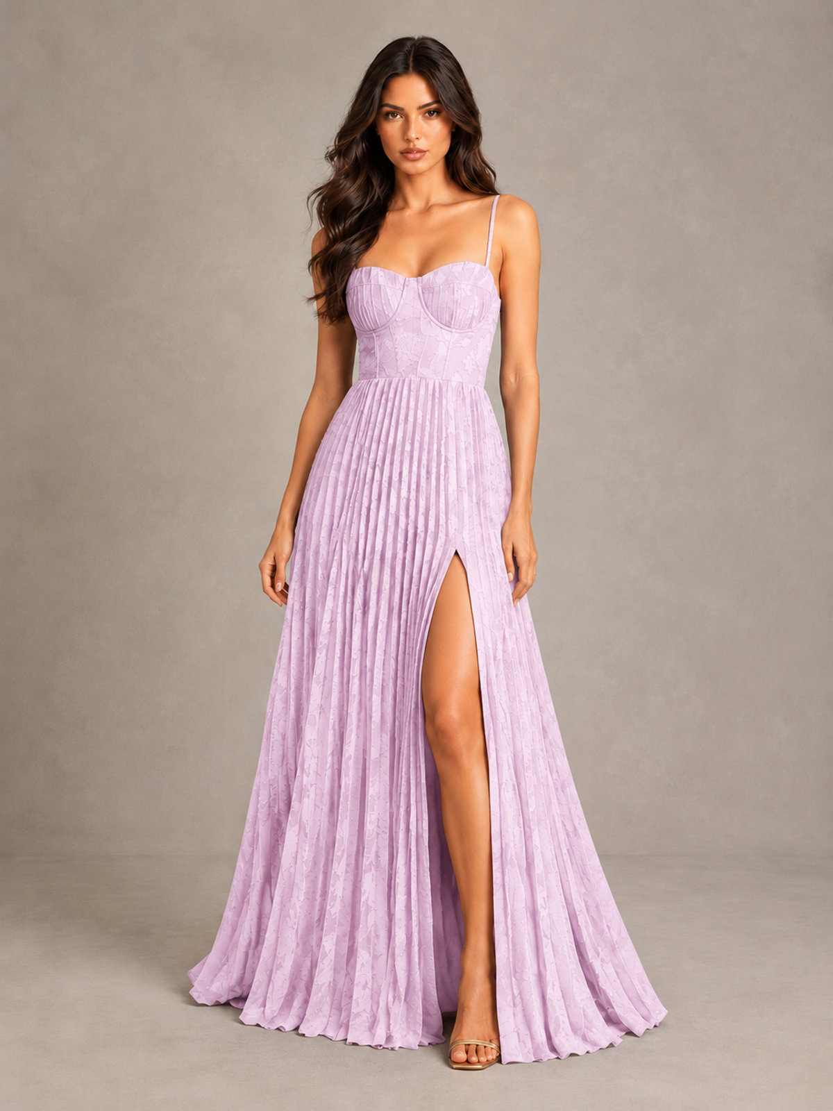 BOLODOO Mauve Pleated Bridesmaid Dress with Sweetheart Neckline & Slit - Mauve - Mauve (1)