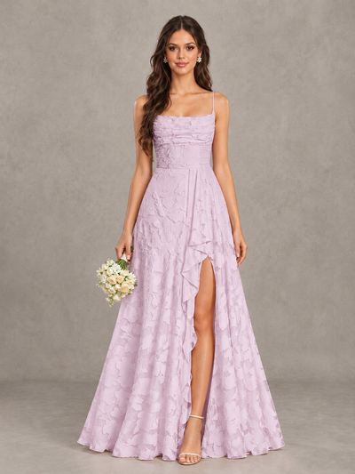 BOLODOO Mauve Floral Appliqué Slit Maxi Dress - Mauve - Mauve (1)