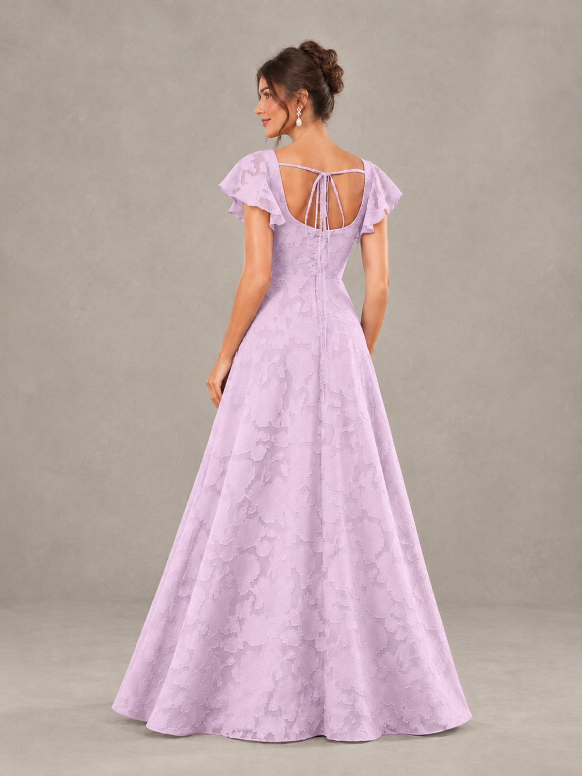 BOLODOO Mauve Floral Flutter Sleeve Bridesmaid Dress with Slit - Mauve - Mauve (2)