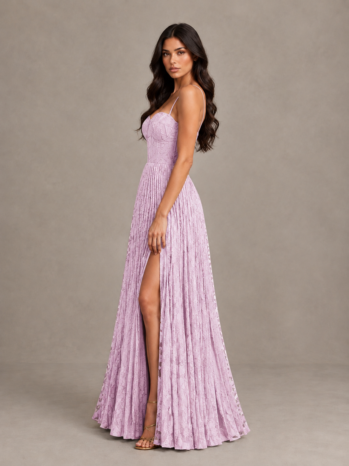BOLODOO Mauve Pleated Bridesmaid Dress with Sweetheart Neckline & Slit - Mauve - Mauve (3)
