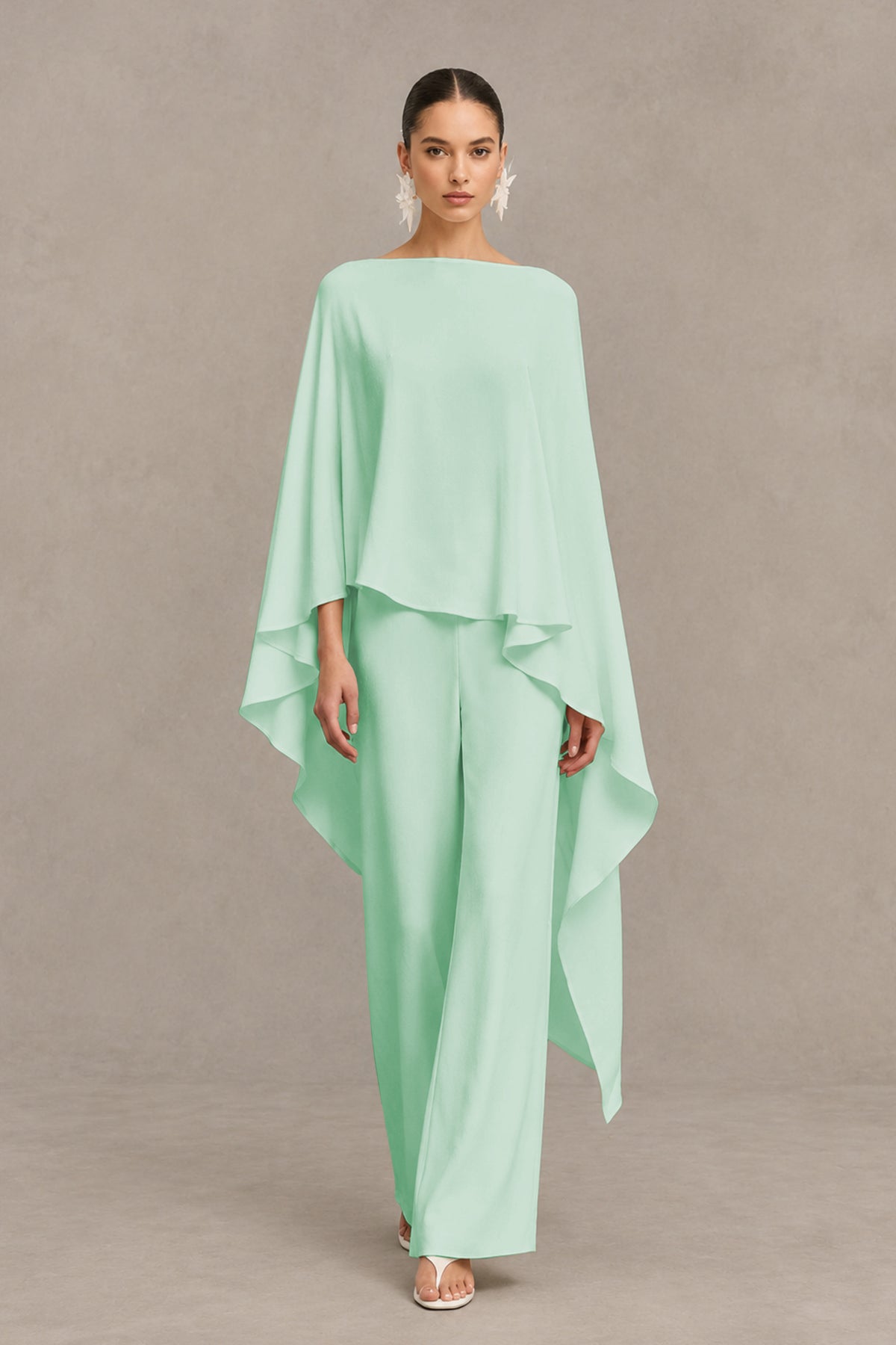 BOLODOO Mint Green Cape Sleeve Wide-Leg Formal Pantsuit - Mint Green - Mint Green_01