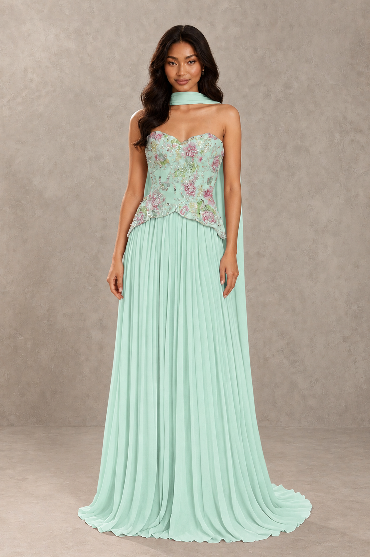 BOLODOO Mint Green Strapless Beaded Floral Corset Chiffon Maxi Gown – Open Back Prom & Formal Evening Dress - Mint Green - Mint Green_01