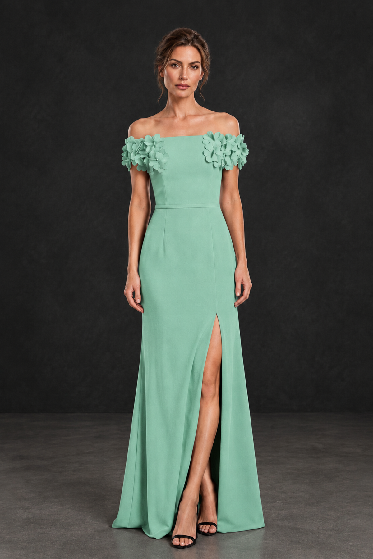 BOLODOO Mint Green Off-the-Shoulder Mother of the Bride Dress with Floral Appliques - Mint Green - Mint Green_01