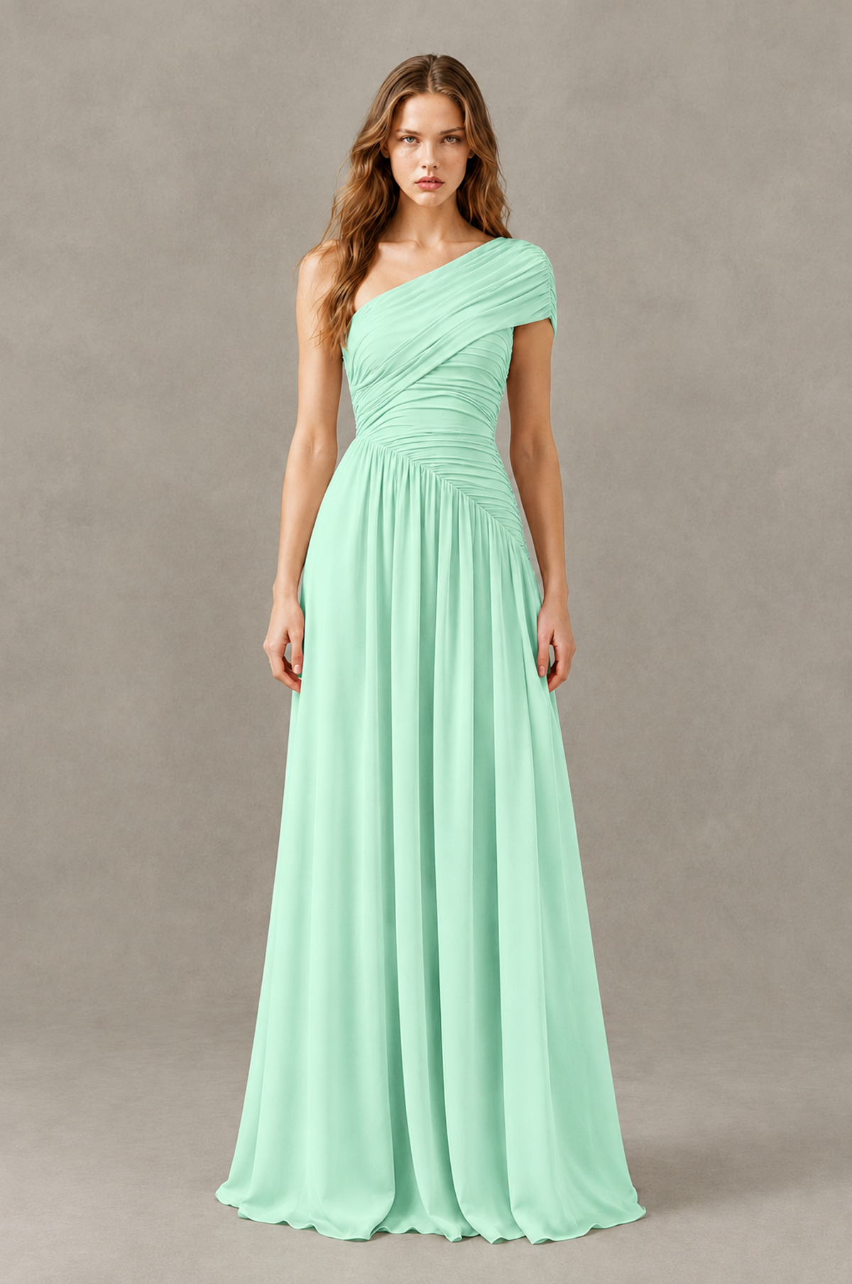 BOLODOO Mint Green One-Shoulder Ruched Floor-Length Bridesmaid Dress - Mint Green - Mint Green_01