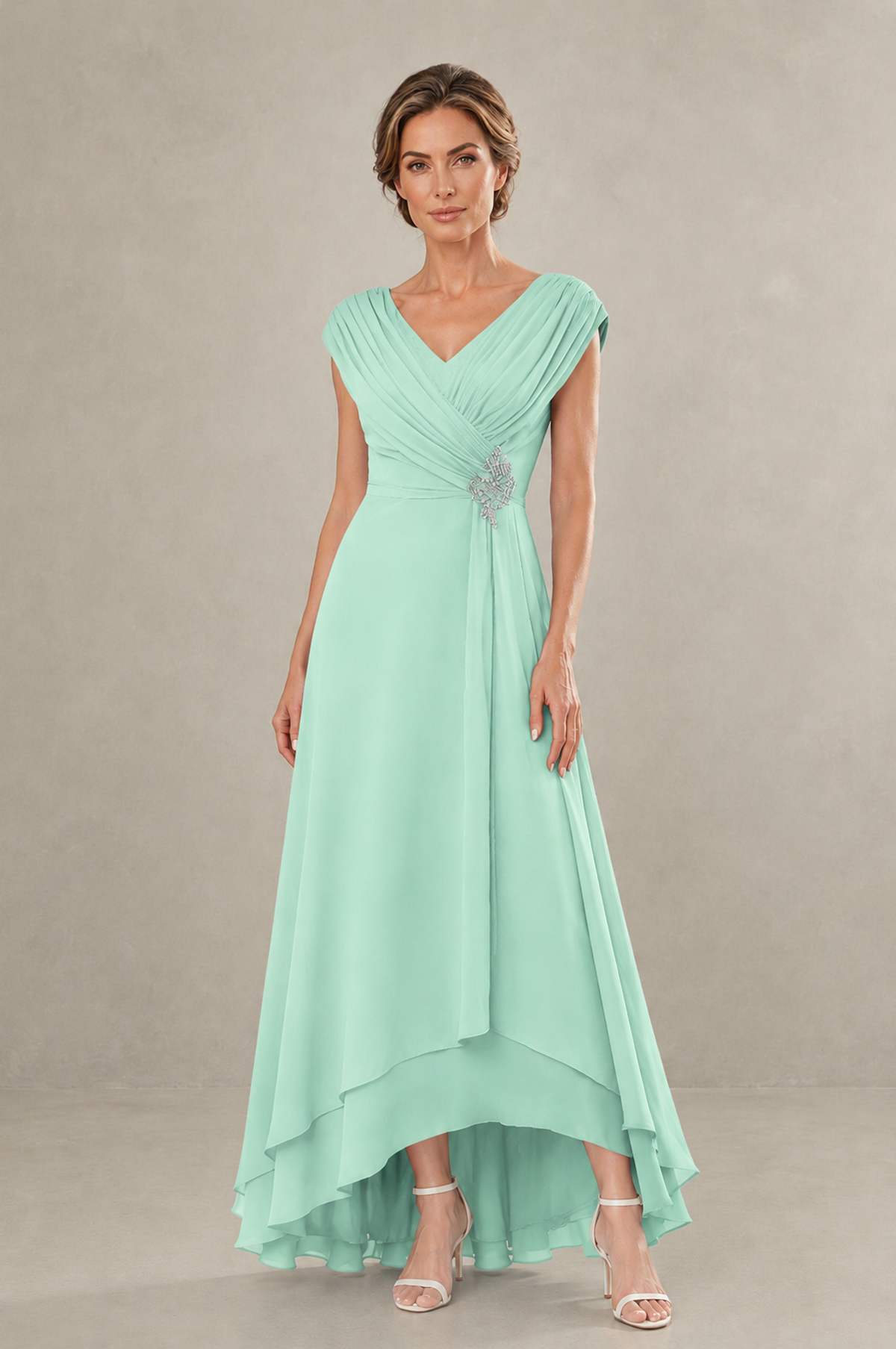 BOLODOO Mint Green V-Neck High-Low Mother of the Bride Dress - Mint Green - Mint Green_01