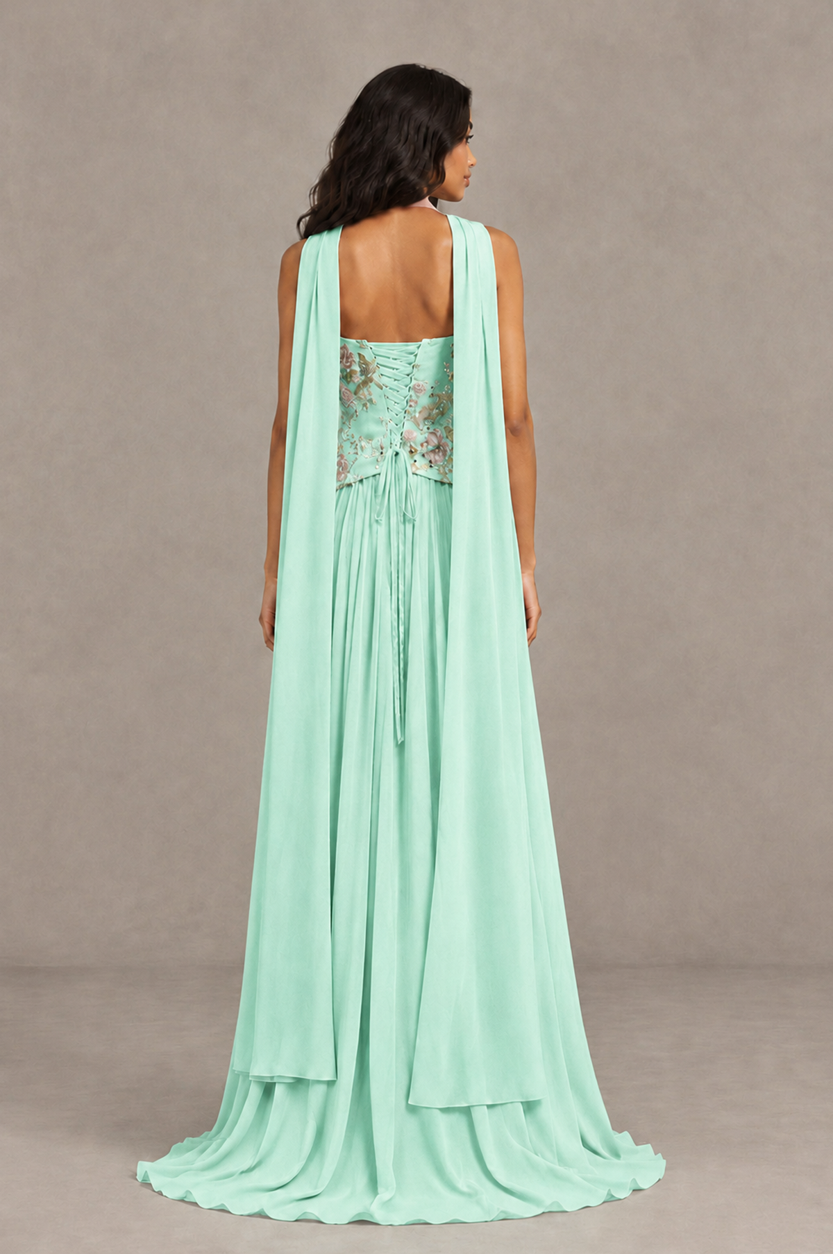 BOLODOO Mint Green Strapless Beaded Floral Corset Chiffon Maxi Gown – Open Back Prom & Formal Evening Dress - Mint Green - Mint Green_02