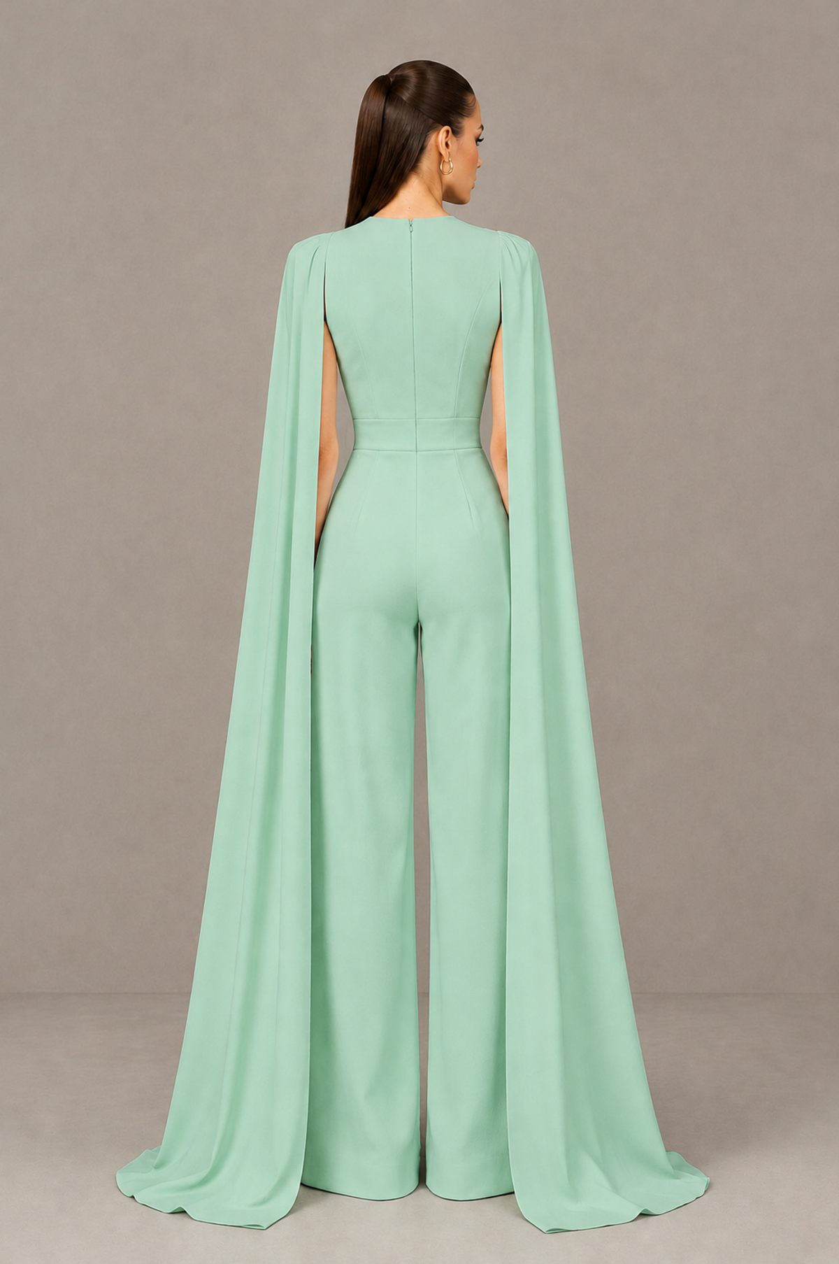 BOLODOO Mint Green Deep V-Neck Cape Sleeve Bridal Jumpsuit - Mint Green - Mint Green_02