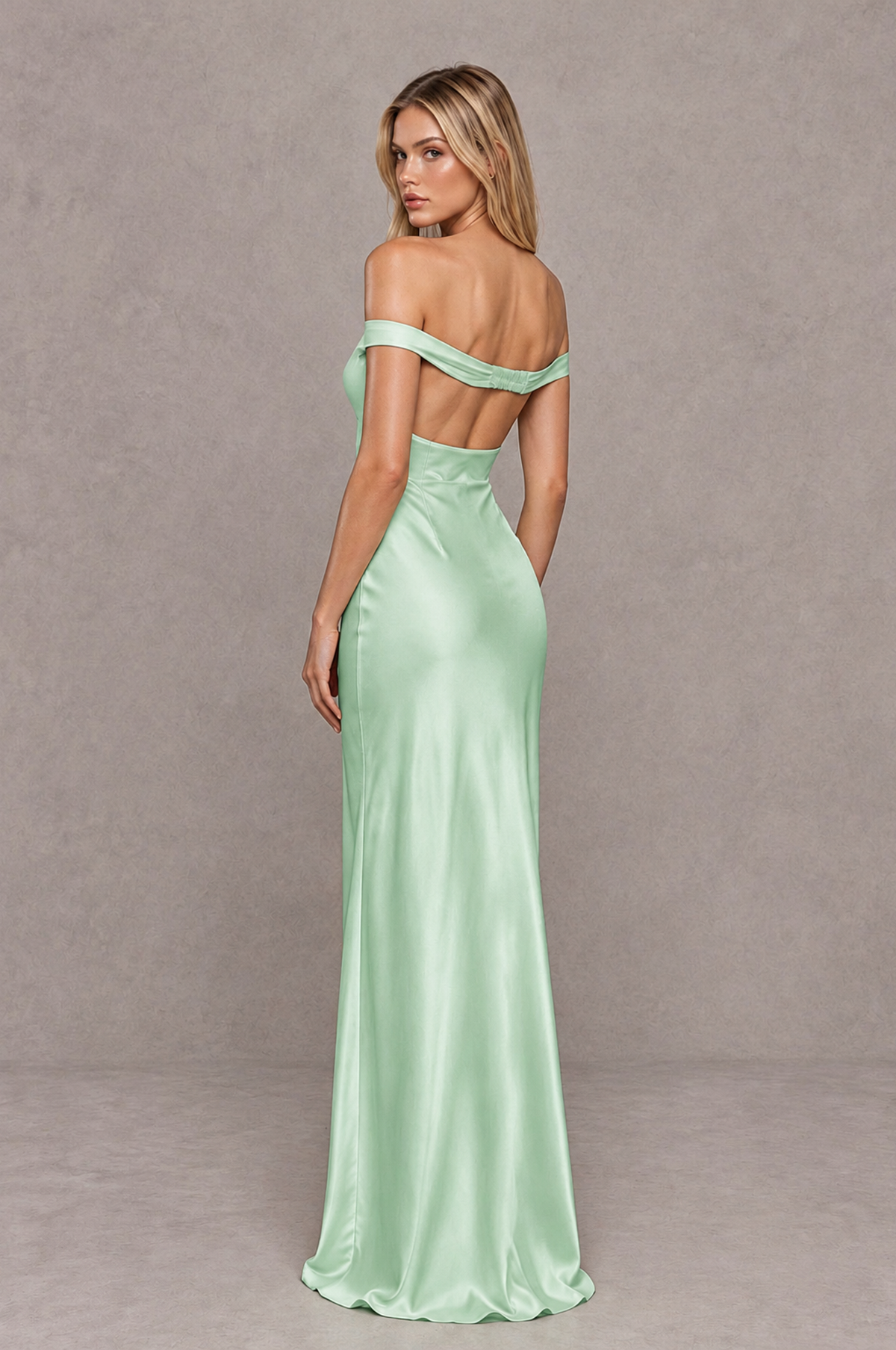 BOLODOO Mint Green Off-Shoulder Open-Back Satin Evening Gown - Mint Green - Mint Green_02