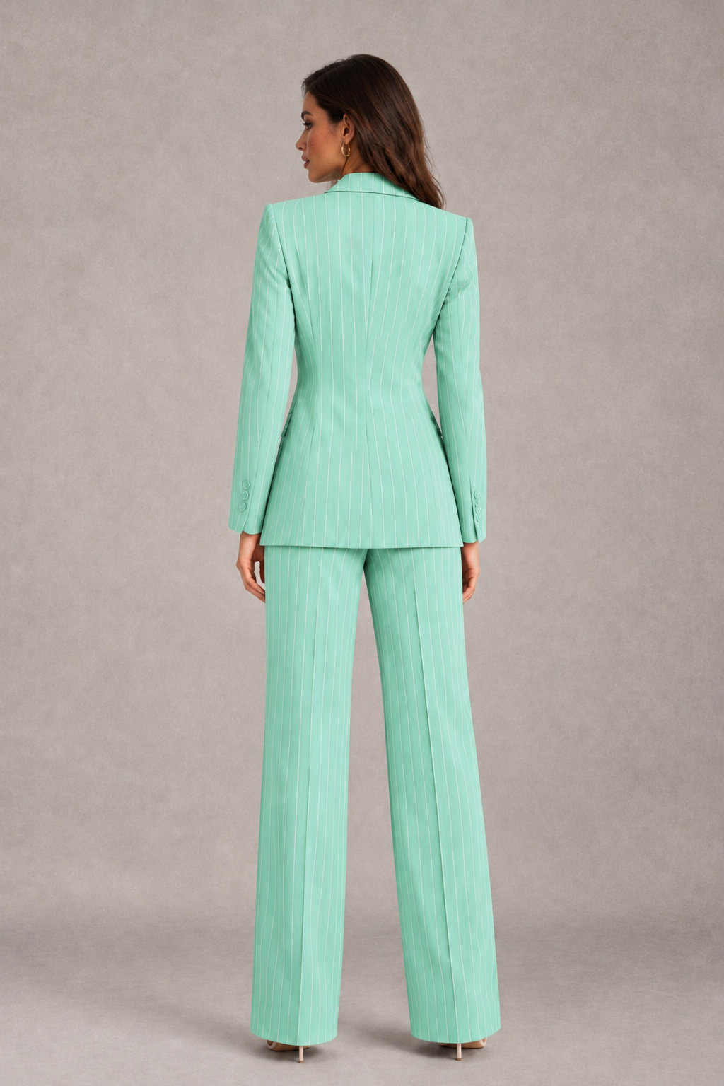 BOLODOO Women's Mint Green Pinstripe Three-Piece Pantsuit with Wide-Leg Trousers - Mint Green - Mint Green_02