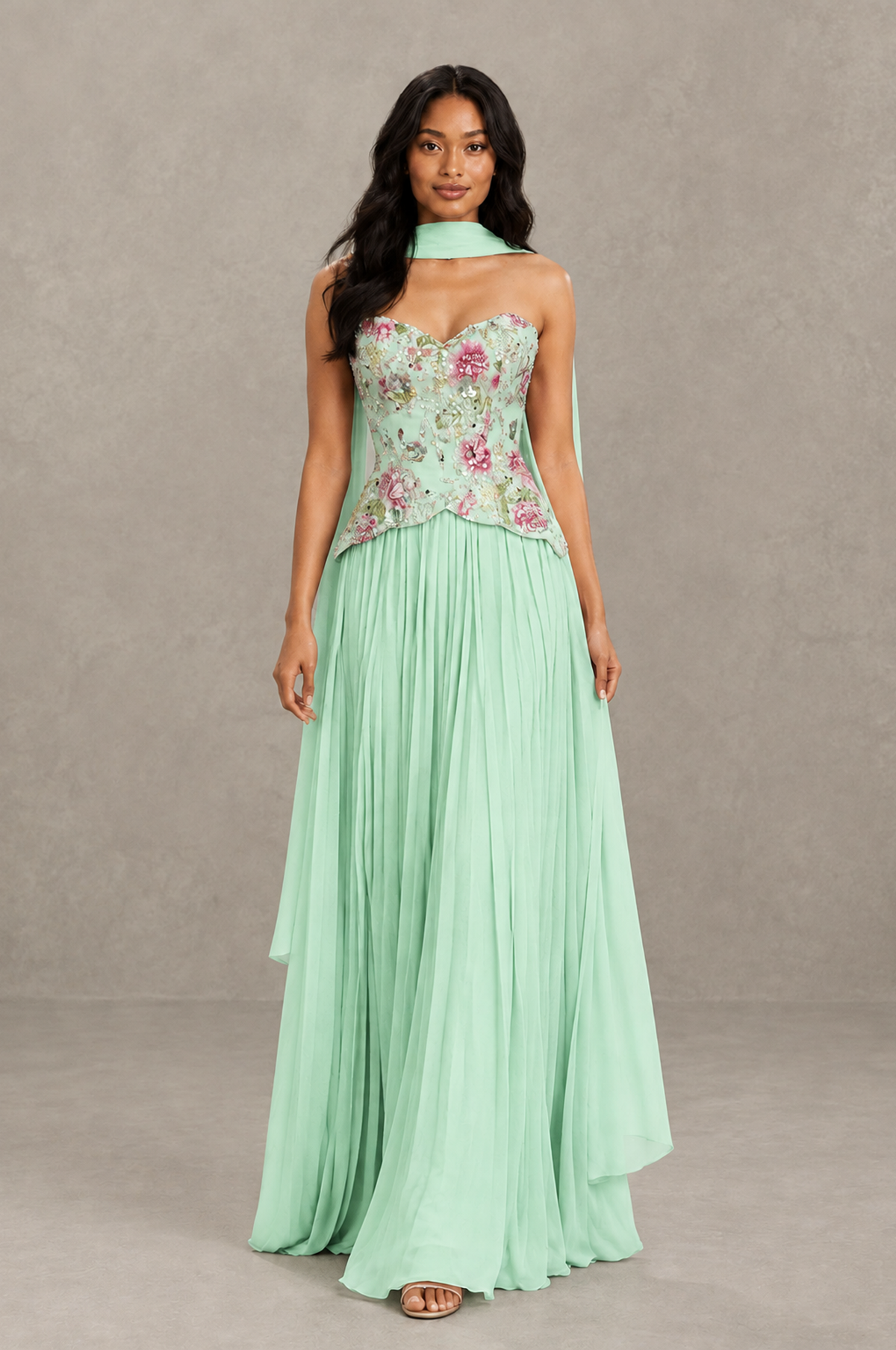 BOLODOO Mint Green Strapless Beaded Floral Corset Chiffon Maxi Gown – Open Back Prom & Formal Evening Dress - Mint Green - Mint Green_03