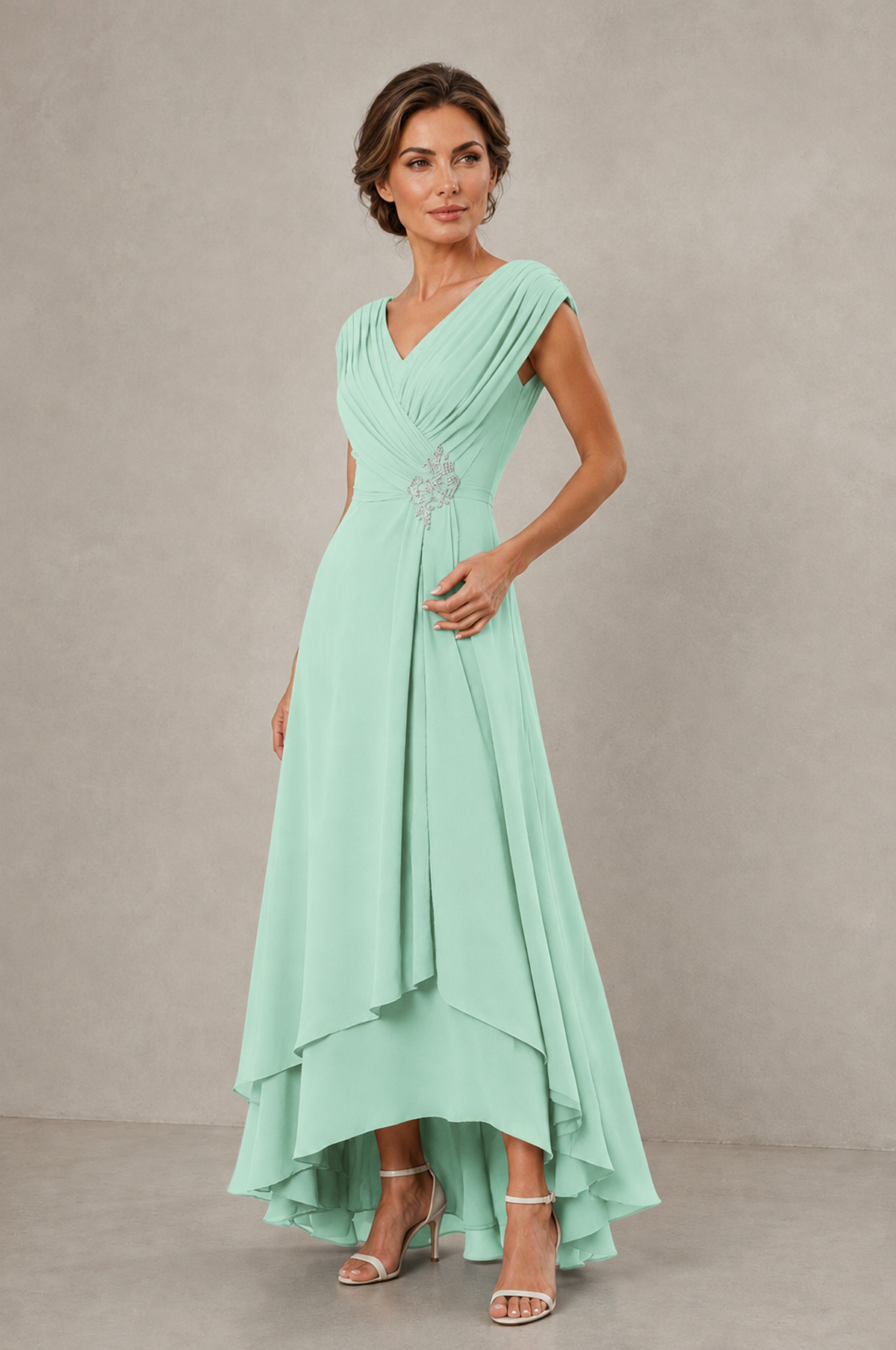 BOLODOO Mint Green V-Neck High-Low Mother of the Bride Dress - Mint Green - Mint Green_03