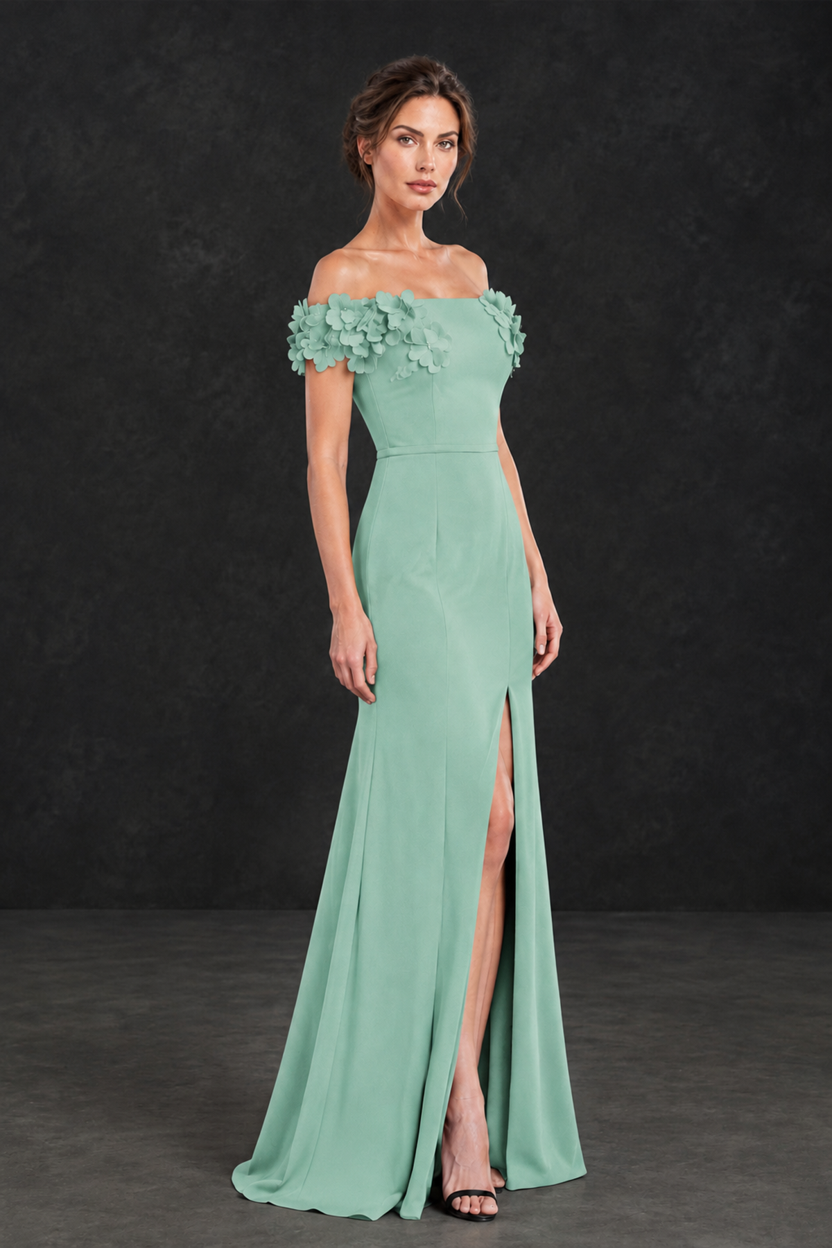 BOLODOO Mint Green Off-the-Shoulder Mother of the Bride Dress with Floral Appliques - Mint Green - Mint Green_03
