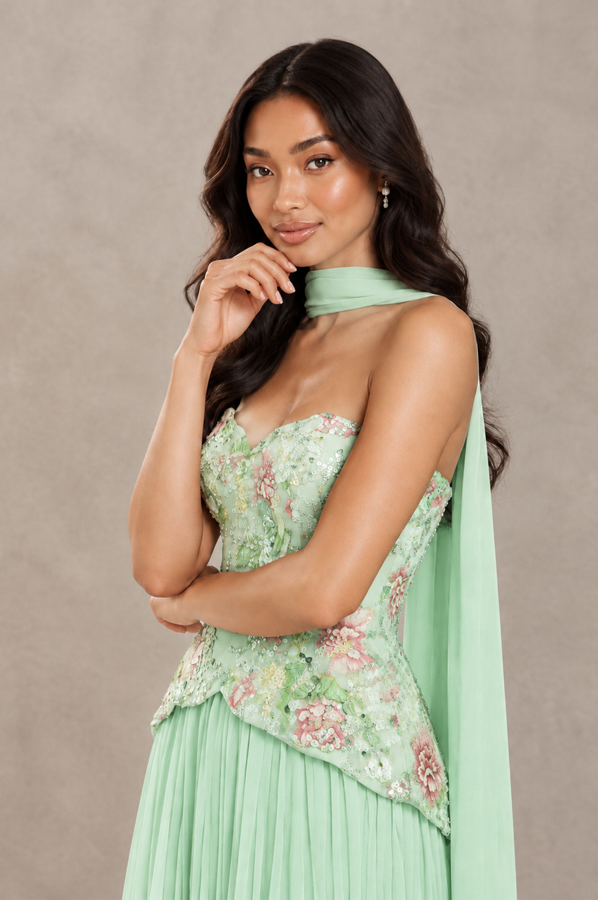 BOLODOO Mint Green Strapless Beaded Floral Corset Chiffon Maxi Gown – Open Back Prom & Formal Evening Dress - Mint Green - Mint Green_04