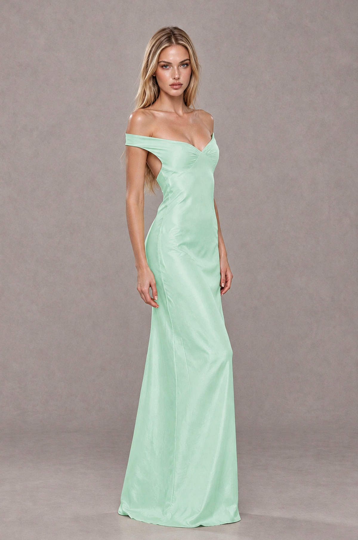 BOLODOO Mint Green Off-Shoulder Open-Back Satin Evening Gown - Mint Green - Mint Green_04