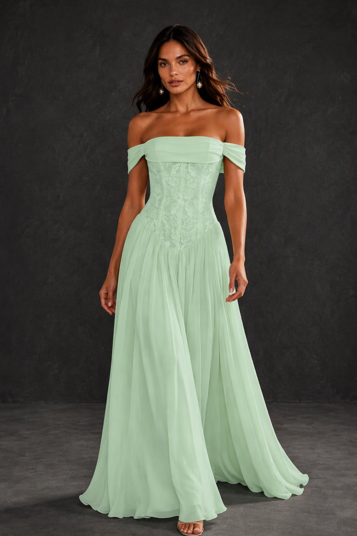 BOLODOO Mint Green Off-Shoulder Lace Corset Tulle Maxi Dress - Mint Green
