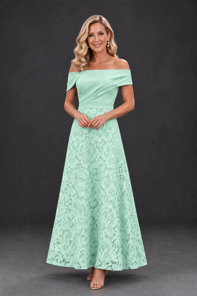 BOLODOO Mint Green Off-the-Shoulder Floral A-Line Mother of the Bride Dress - Mint Green - Mint Green_1
