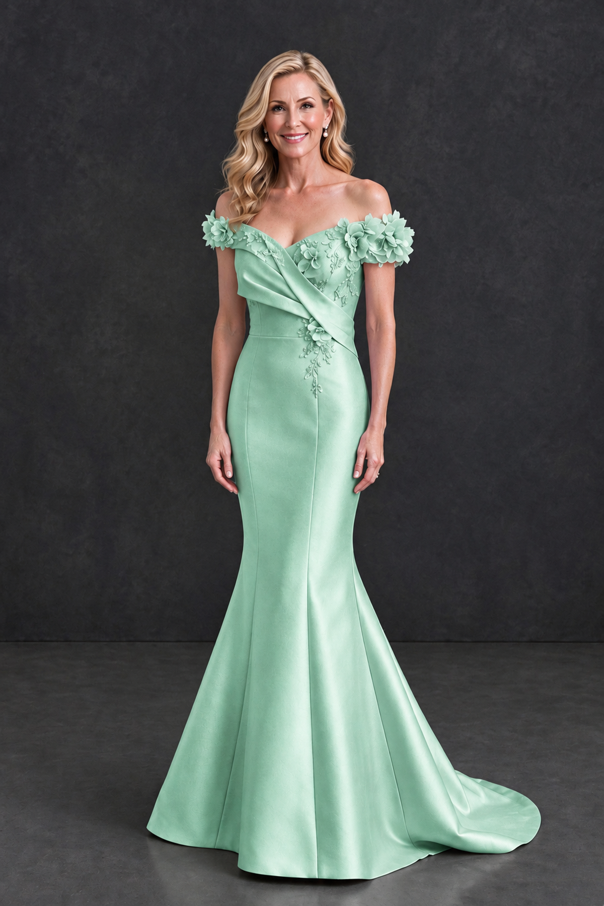 BOLODOO Mint Green Off-Shoulder Floral Mermaid Mother of the Bride Dress - Mint Green - Mint Green_1