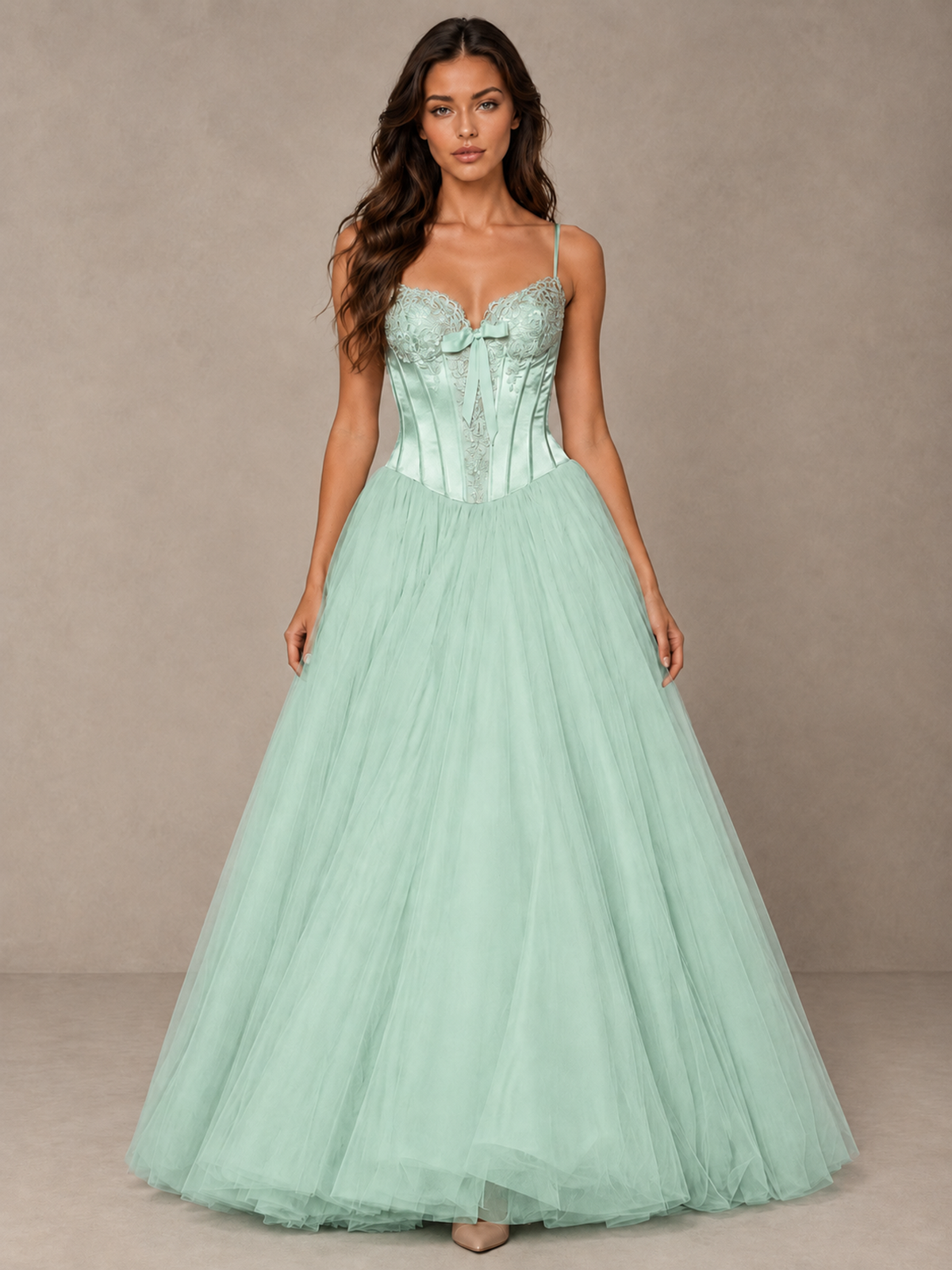 BOLODOO Mint Green Corset Tulle Prom Dress with Spaghetti Straps - Mint Green - Mint_Green_1