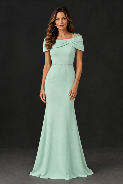 BOLODOO Mint Green Mother of the Bride Dress with Draped Cape Detail - Mint Green - Mint_Green_1