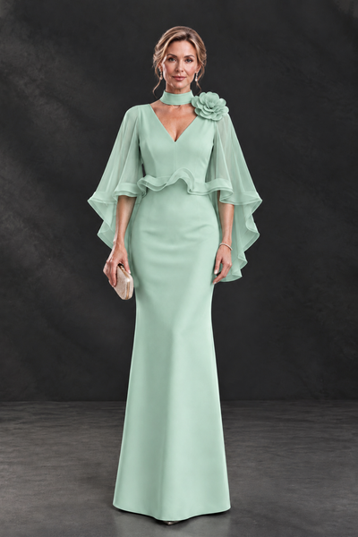 BOLODOO Mint Green Floral Cape Sleeve Mother of the Bride Dress - Mint Green - Mint_Green_1