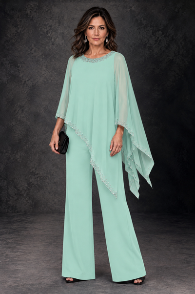 BOLODOO Mint Green Embellished Cape Mother of the Bride Pantsuit - Mint Green - Mint_Green_1