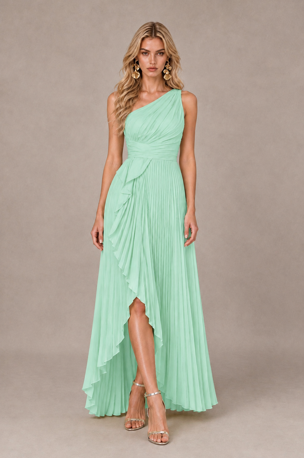 BOLODOO Mint Green One-Shoulder High-Low Ruffle Maxi Dress - Mint Green - Mint_Green_1