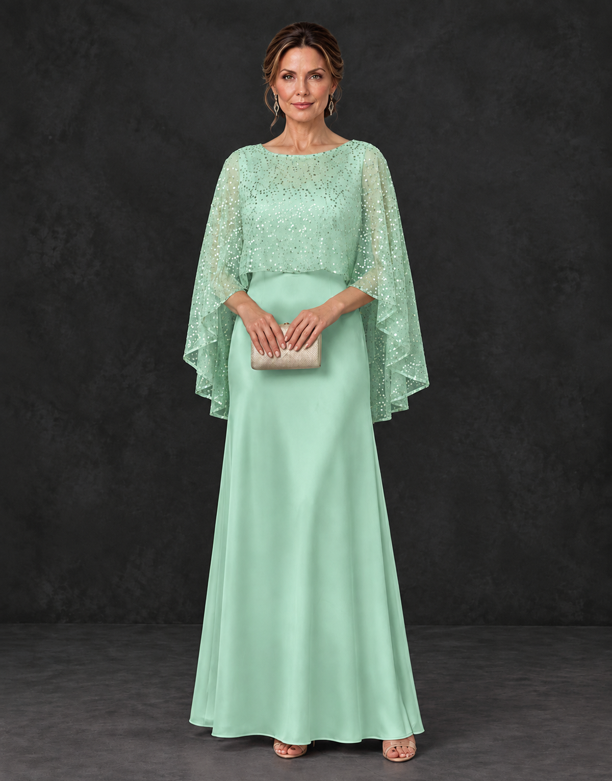 BOLODOO Mint Green Sparkle Cape Sleeve Mother of the Bride Dress - Mint Green - Mint_Green_1
