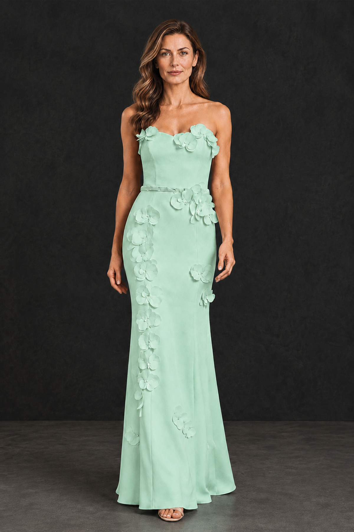 BOLODOO Mint Green Strapless Mother of the Bride Dress with 3D Floral Appliques - Mint Green - Mint_Green_1