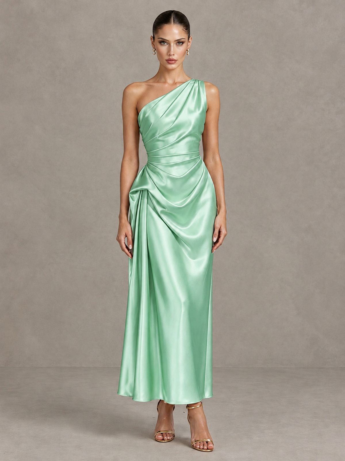 BOLODOO Mint Green One Shoulder Satin Cocktail Dress with Draped A-Line Skirt - Mint Green - Mint Green_1
