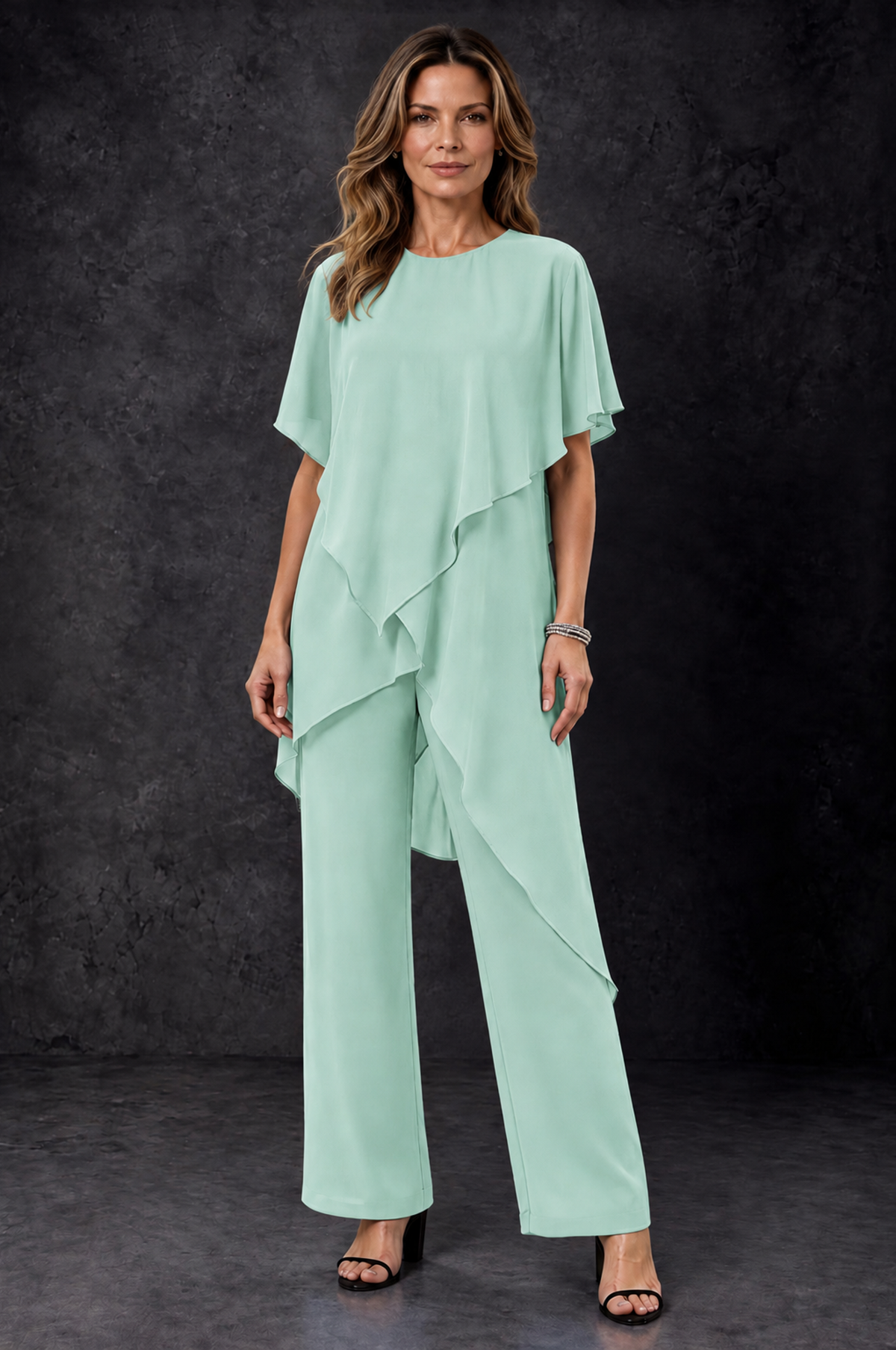 BOLODOO Mint Green Chiffon Two Piece Mother of the Bride Pant Suit - Mint Green - Mint_Green_1